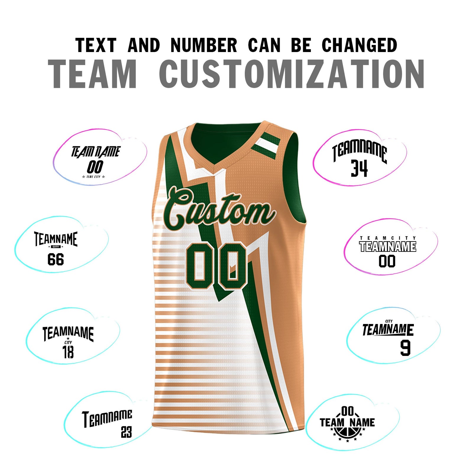 Custom Green Buckskin Brown White Gradient Stripes Lightning Pattern Reversible Sets Basketball Jersey| KXKSHOP