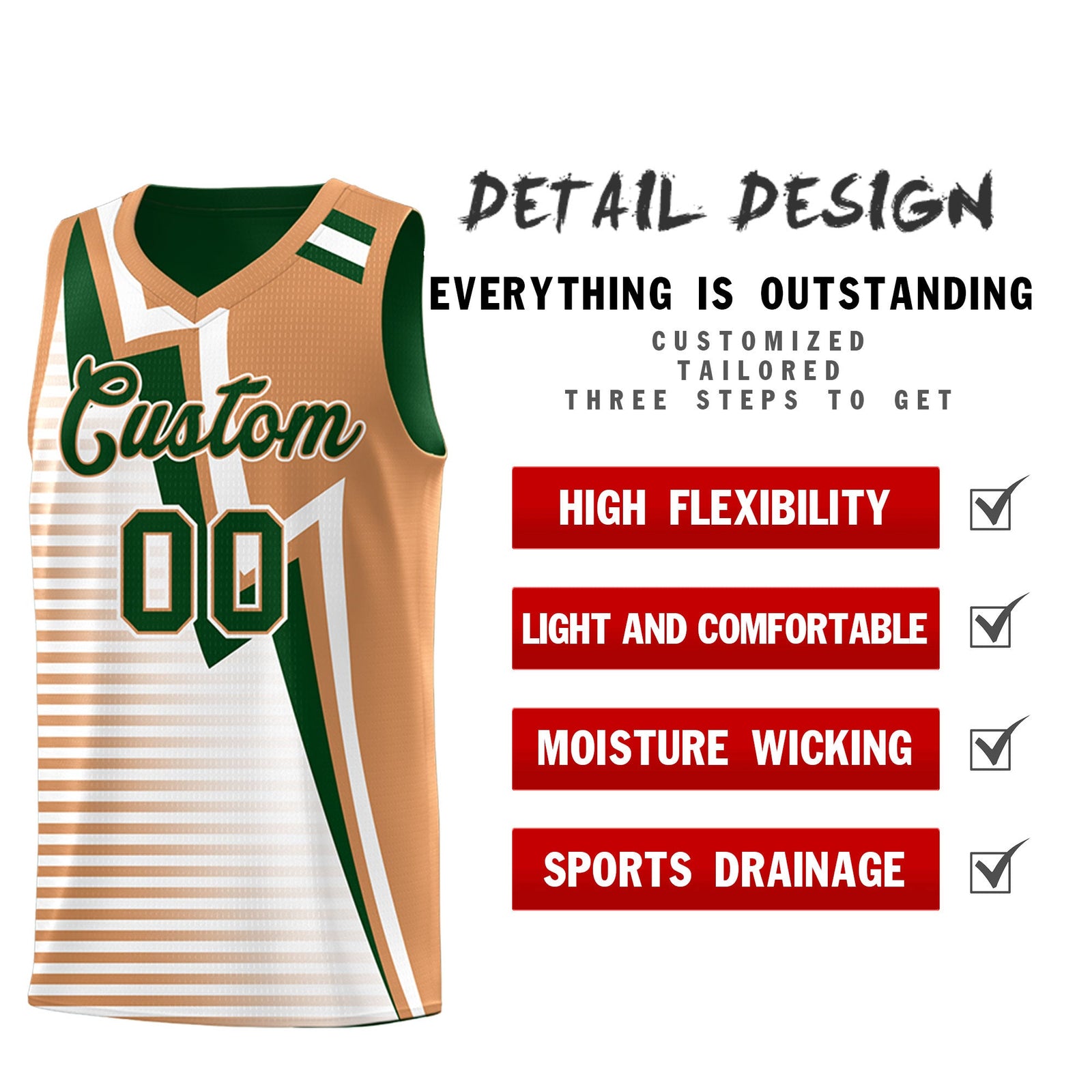 Custom Green Buckskin Brown White Gradient Stripes Lightning Pattern Reversible Sets Basketball Jersey| KXKSHOP