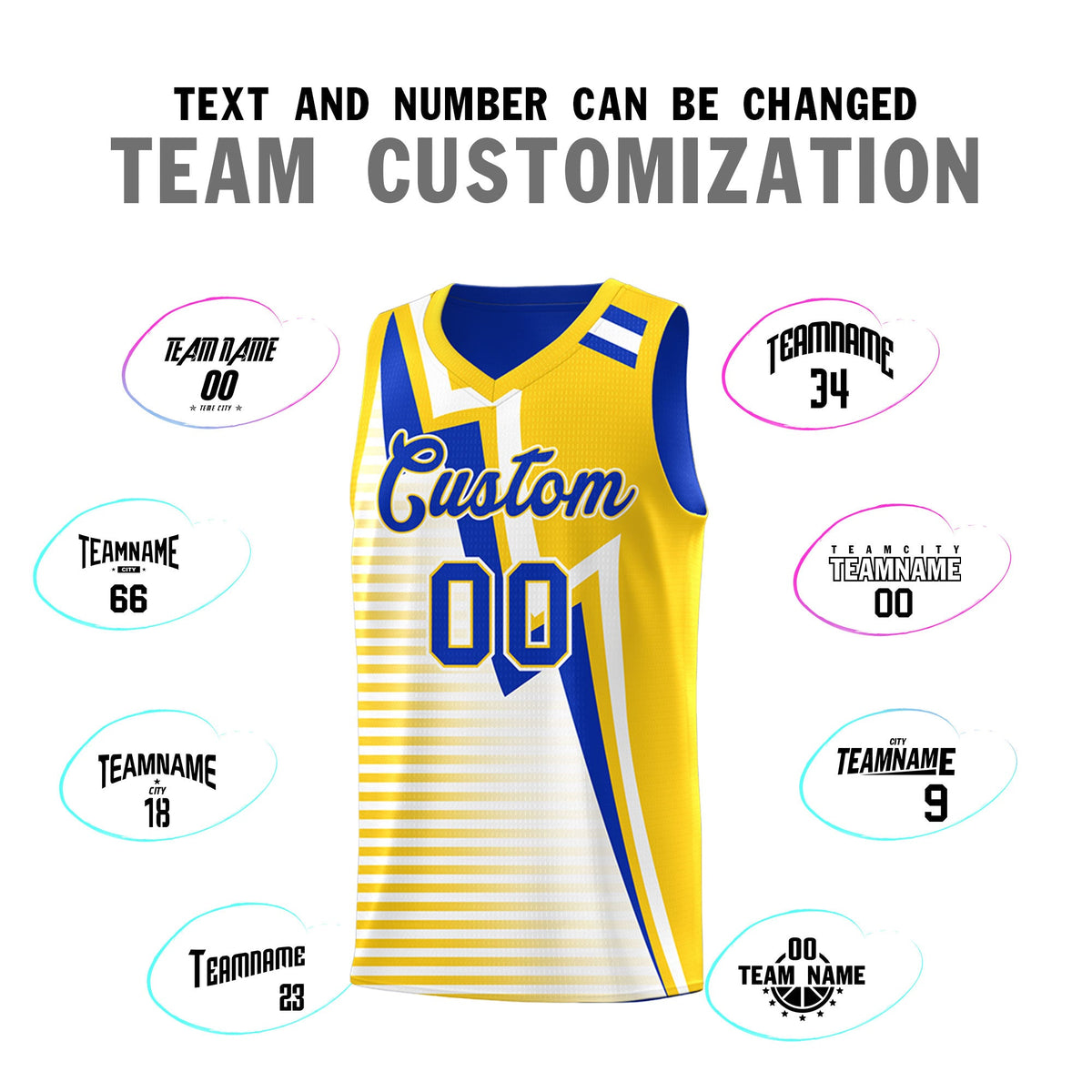 Custom Royal Blue Gold White Gradient Stripes Lightning Pattern Reversible Sets Basketball Jersey| KXKSHOP