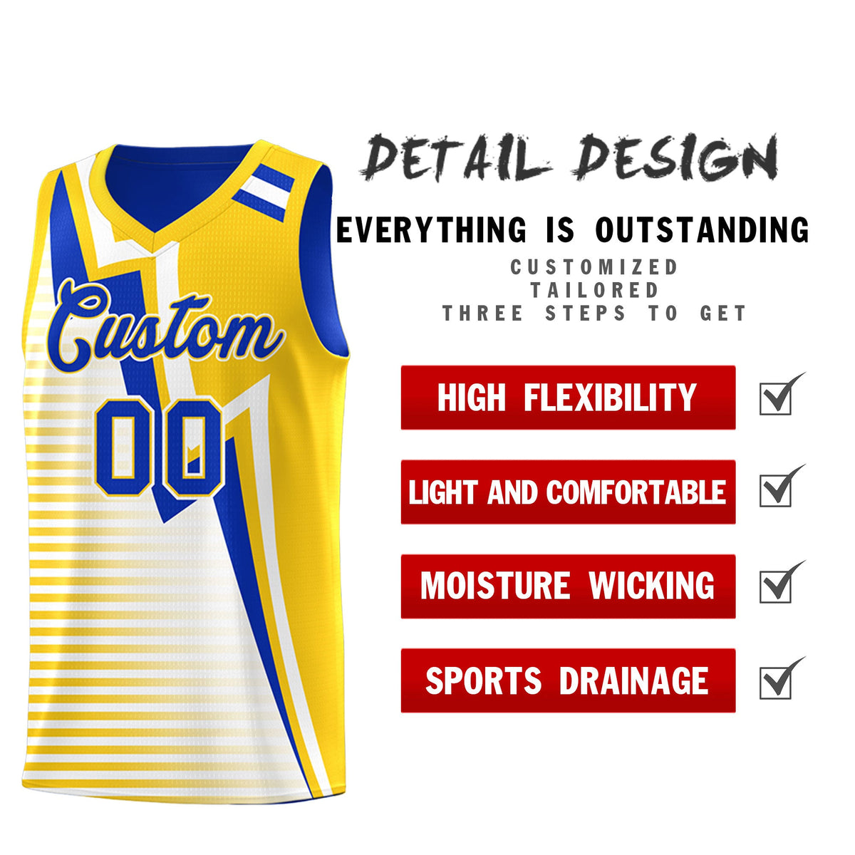 Custom Royal Blue Gold White Gradient Stripes Lightning Pattern Reversible Sets Basketball Jersey| KXKSHOP