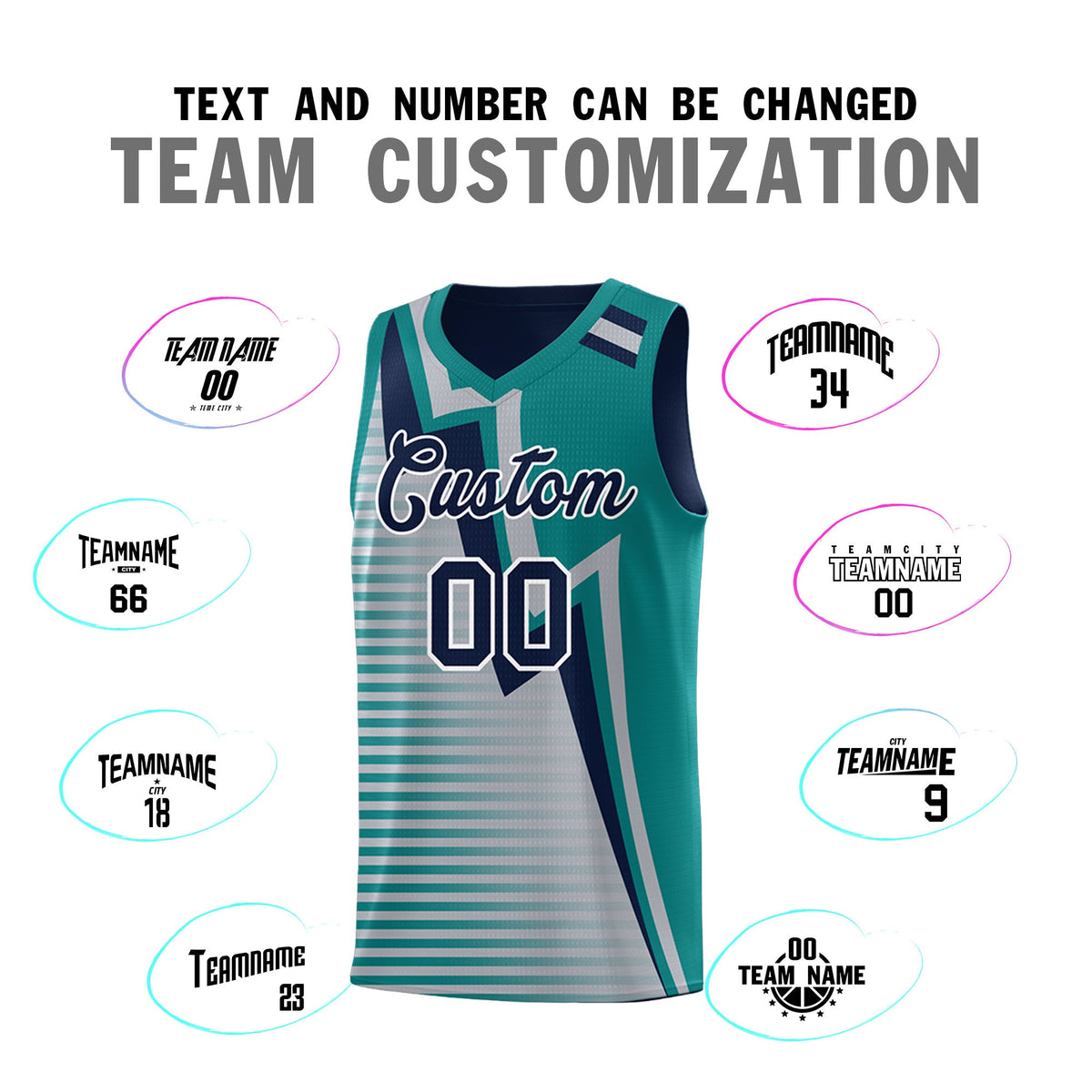 Custom Navy Teal Gray Gradient Stripes Lightning Pattern Reversible Sets Basketball Jersey| KXKSHOP