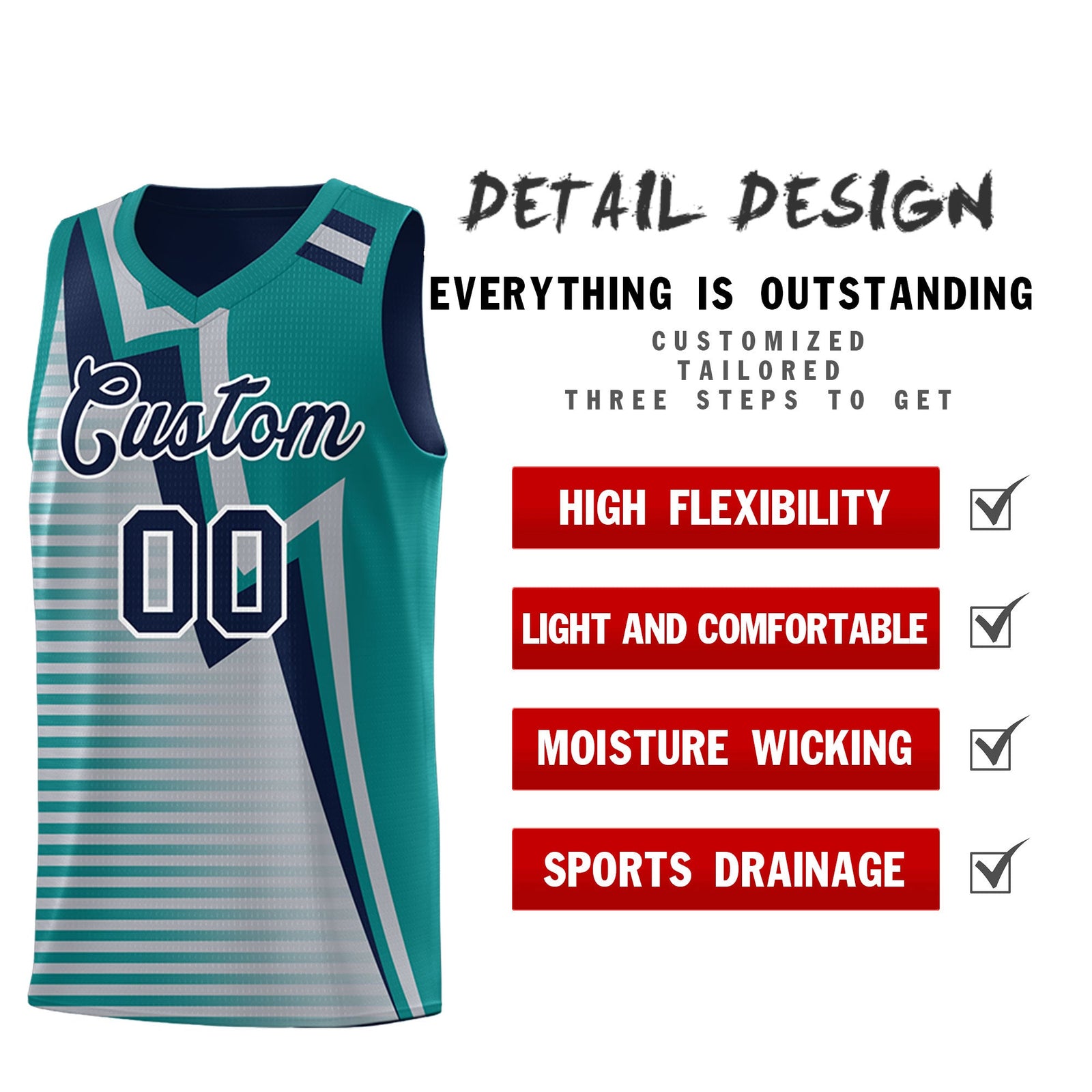Custom Navy Teal Gray Gradient Stripes Lightning Pattern Reversible Sets Basketball Jersey| KXKSHOP