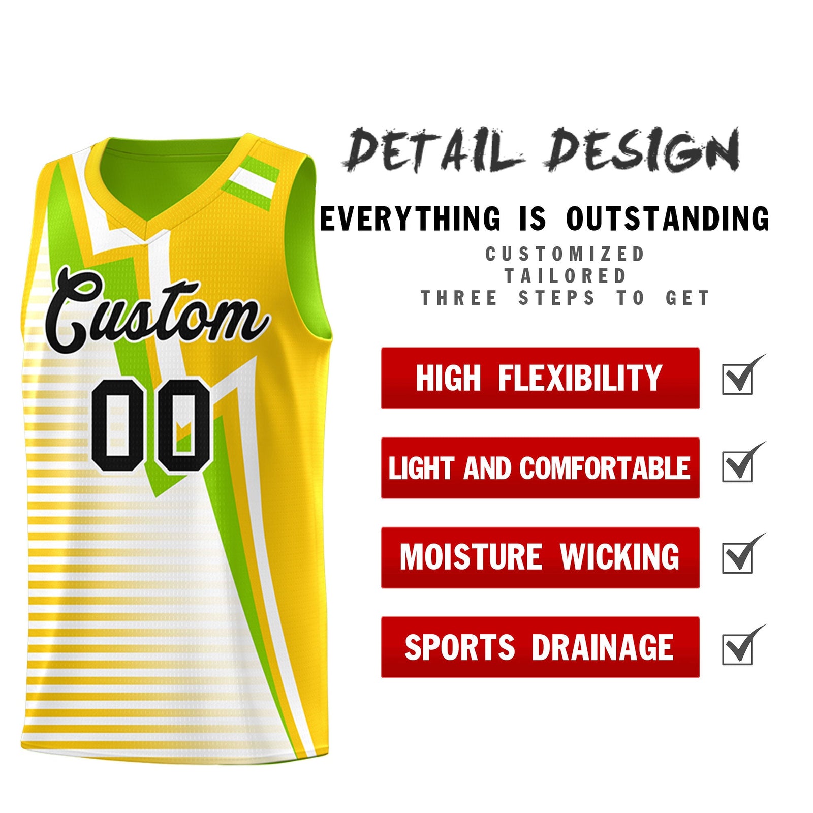 Custom Neon Green Gold White Gradient Stripes Lightning Pattern Reversible Sets Basketball Jersey| KXKSHOP