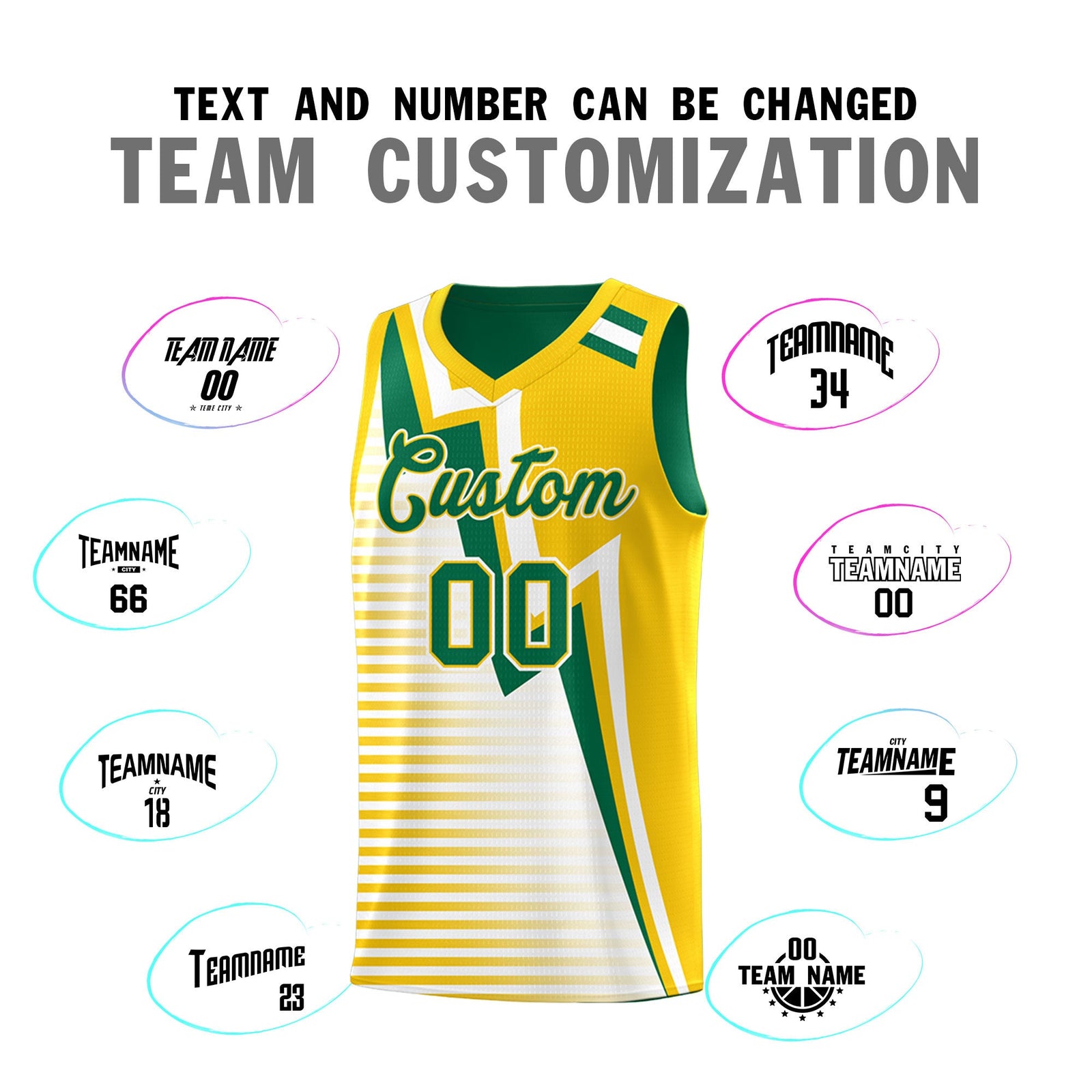Custom Kelly Green Gold White Gradient Stripes Lightning Pattern Reversible Sets Basketball Jersey| KXKSHOP