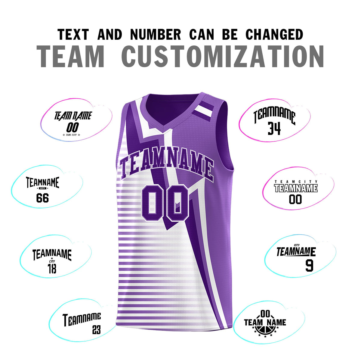 Custom Purple Light Purple White Gradient Stripes Lightning Pattern Reversible Sets Basketball Jersey| KXKSHOP