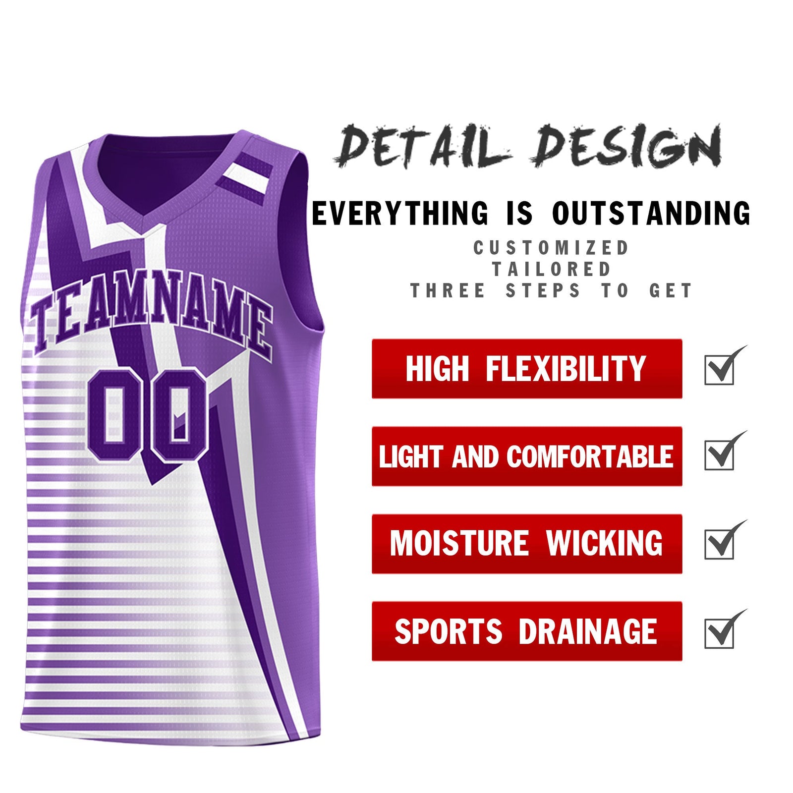 Custom Purple Light Purple White Gradient Stripes Lightning Pattern Reversible Sets Basketball Jersey| KXKSHOP