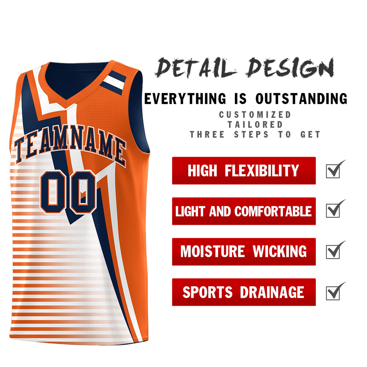 Custom Navy Orange White Gradient Stripes Lightning Pattern Reversible Sets Basketball Jersey| KXKSHOP