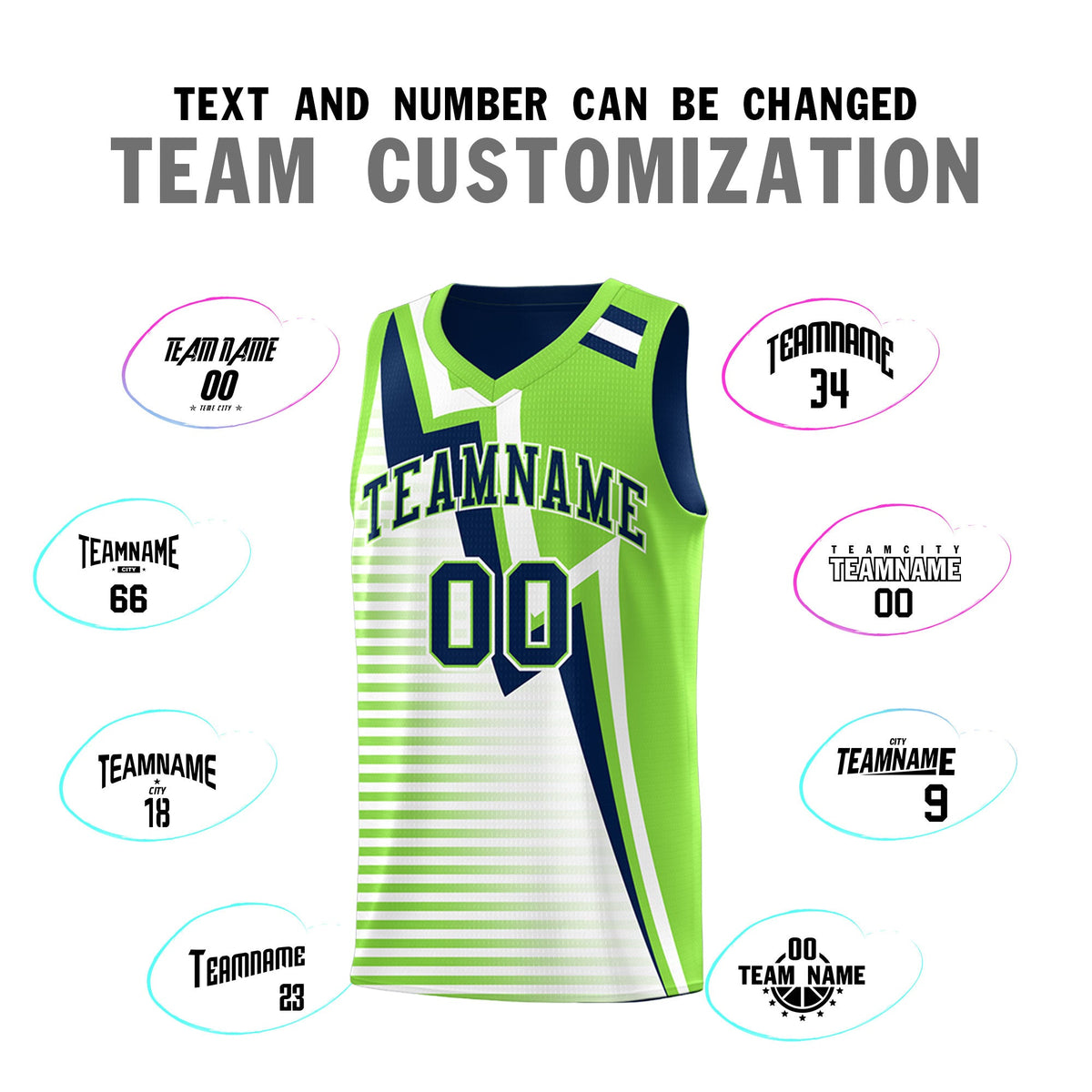 Custom Navy Fluorescent Green White Gradient Stripes Lightning Pattern Reversible Sets Basketball Jersey| KXKSHOP