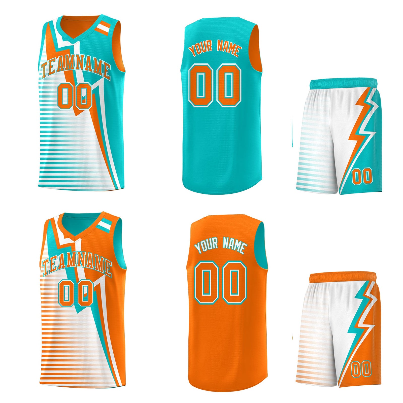 Custom Orange Aqua White Gradient Stripes Lightning Pattern Reversible Sets Basketball Jersey| KXKSHOP
