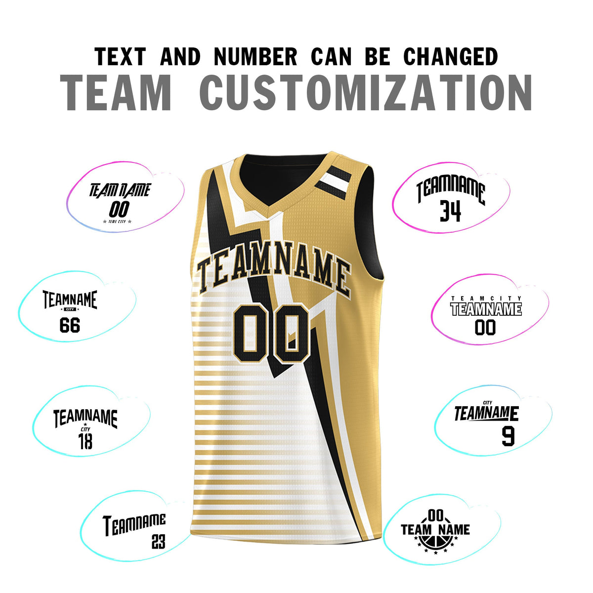 Custom Black Old Gold White Gradient Stripes Lightning Pattern Reversible Sets Basketball Jersey| KXKSHOP