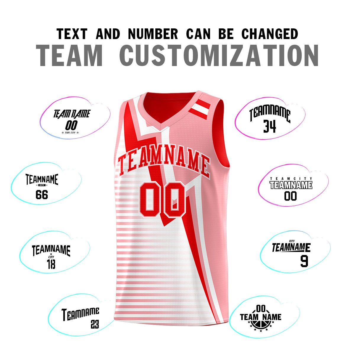 Custom Light Red Light Pink White Gradient Stripes Lightning Pattern Reversible Sets Basketball Jersey| KXKSHOP
