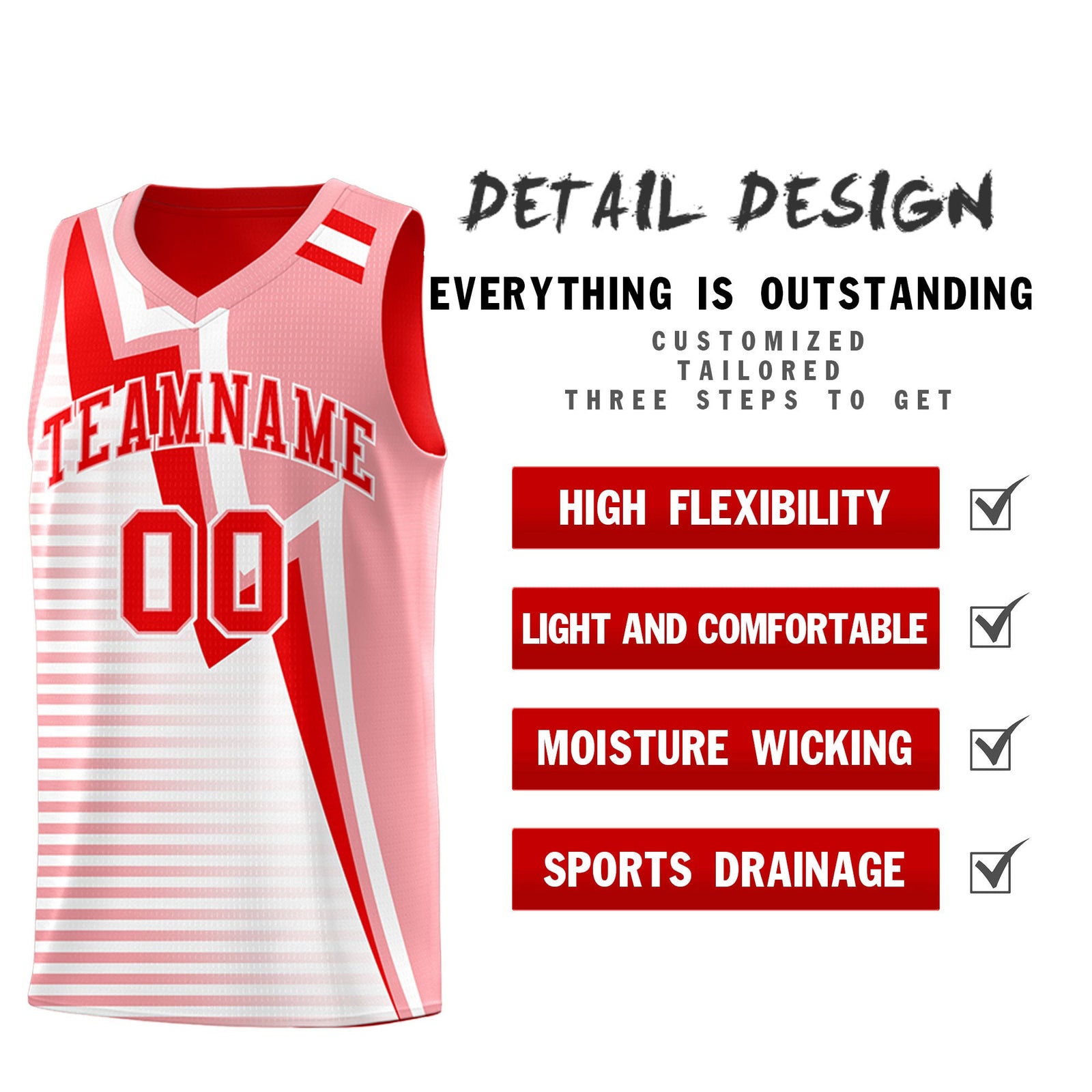 Custom Light Red Light Pink White Gradient Stripes Lightning Pattern Reversible Sets Basketball Jersey| KXKSHOP