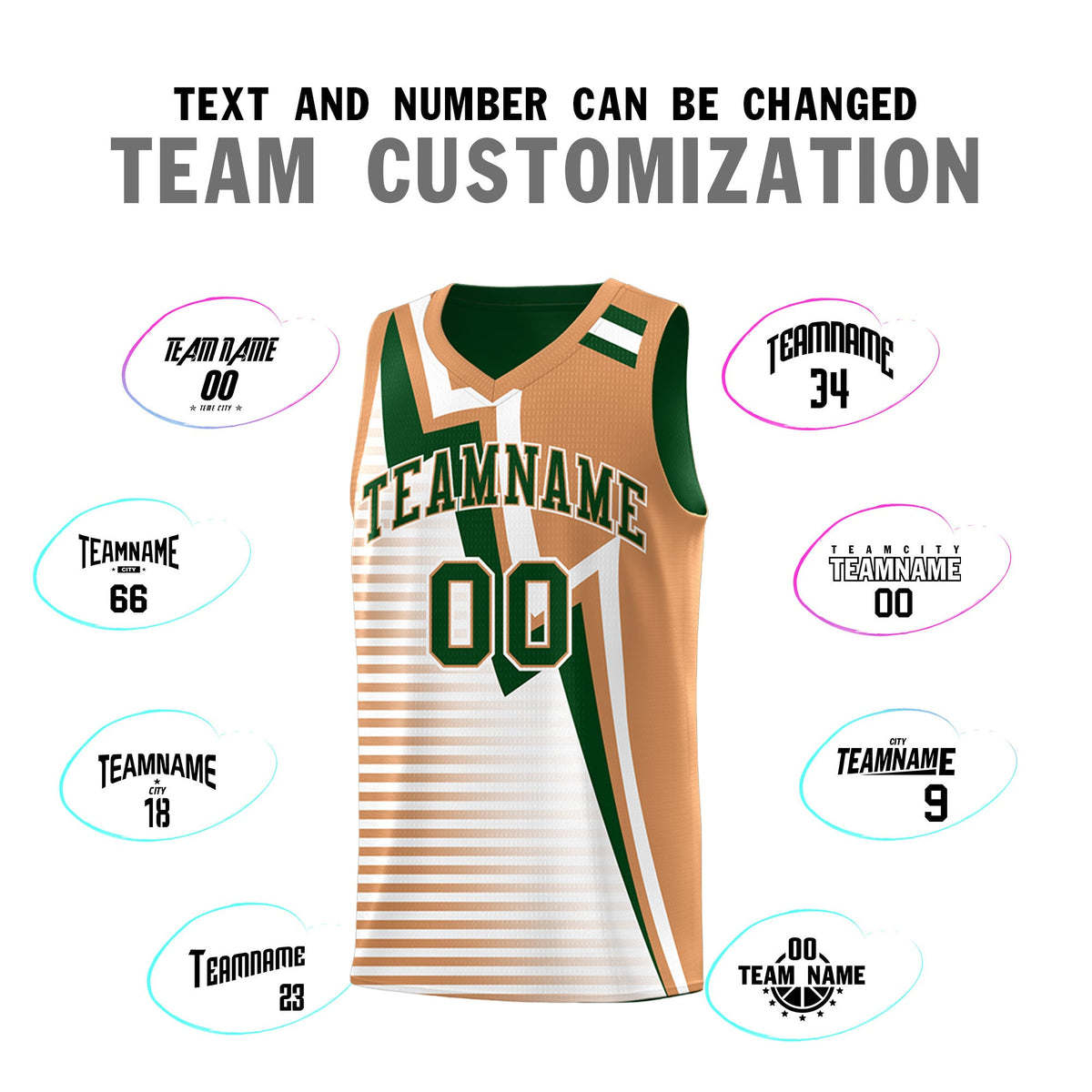 Custom Green Buckskin Brown White Gradient Stripes Lightning Pattern Reversible Sets Basketball Jersey| KXKSHOP