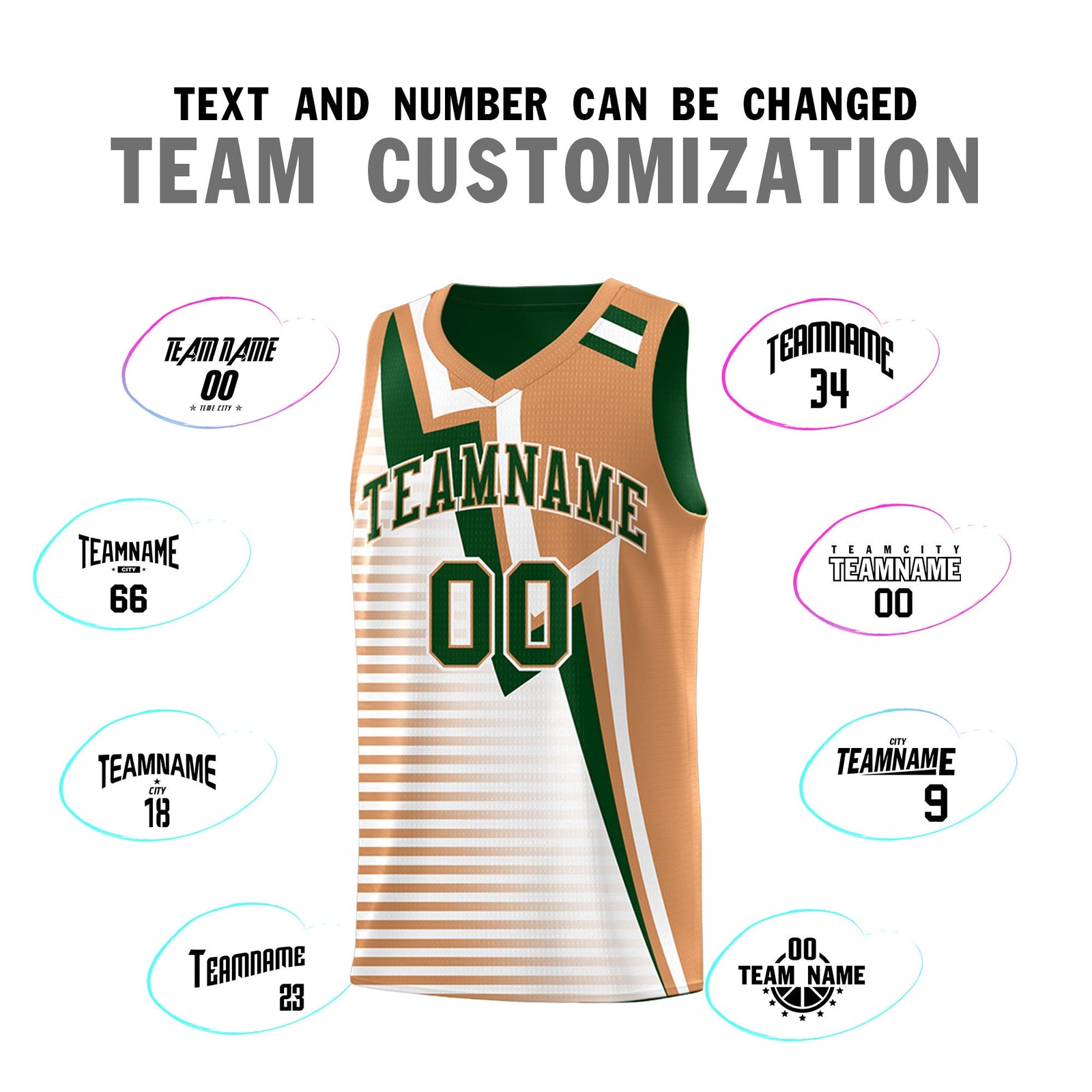 Custom Green Buckskin Brown White Gradient Stripes Lightning Pattern Reversible Sets Basketball Jersey| KXKSHOP