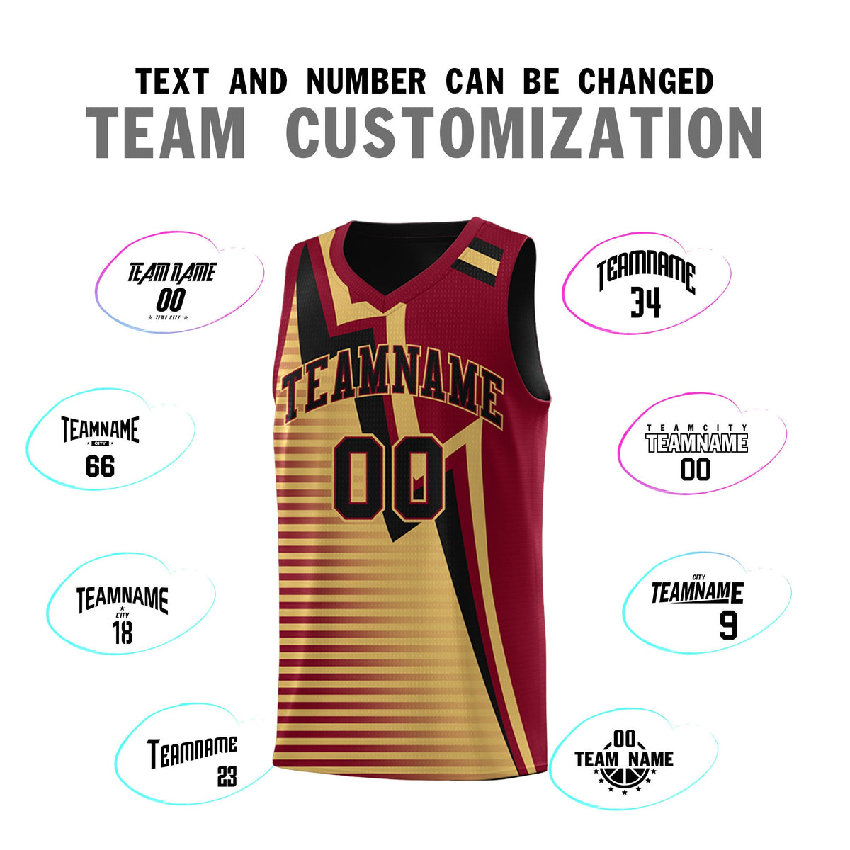 Custom Black Old Gold Crimson Gradient Stripes Lightning Pattern Reversible Sets Basketball Jersey| KXKSHOP