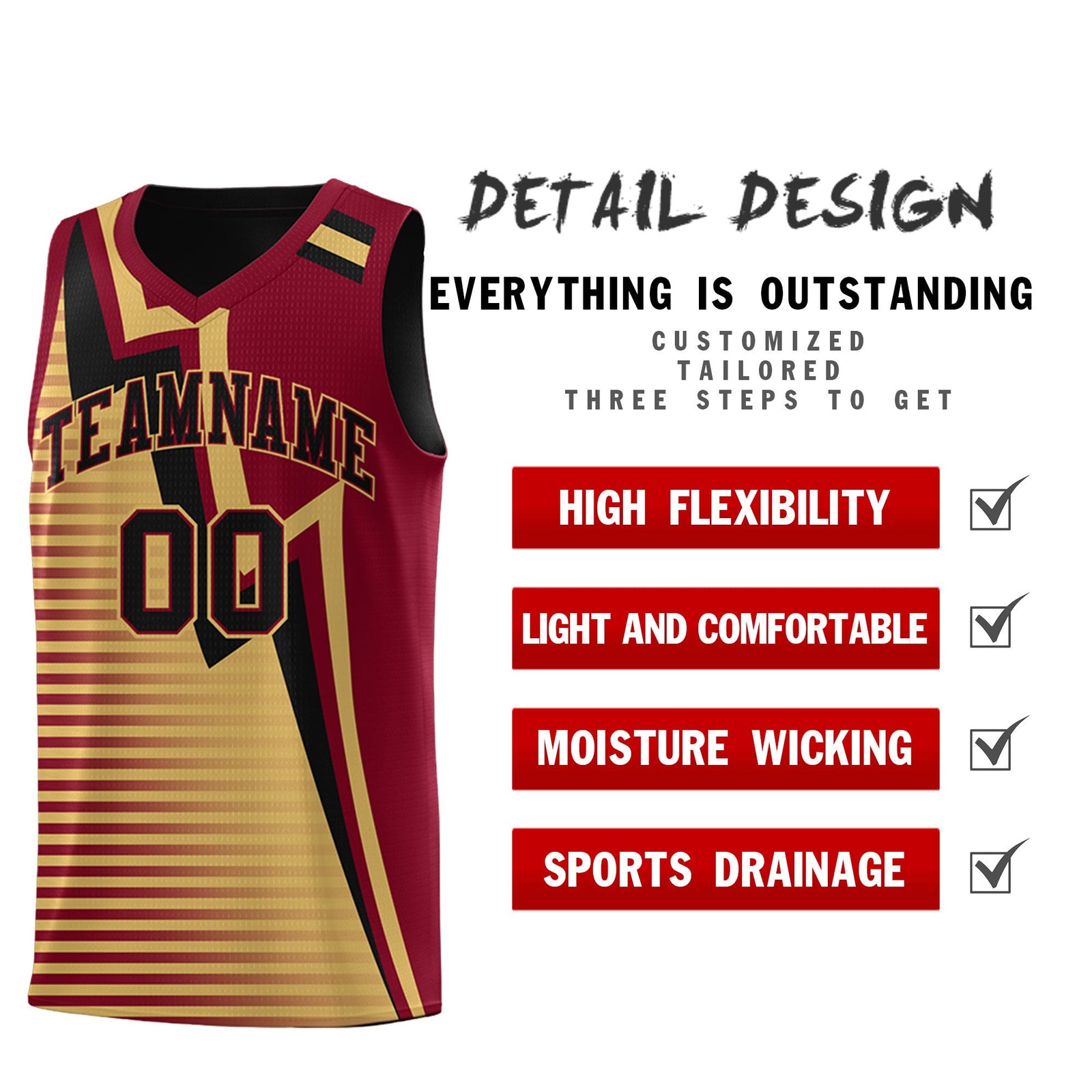 Custom Black Old Gold Crimson Gradient Stripes Lightning Pattern Reversible Sets Basketball Jersey| KXKSHOP