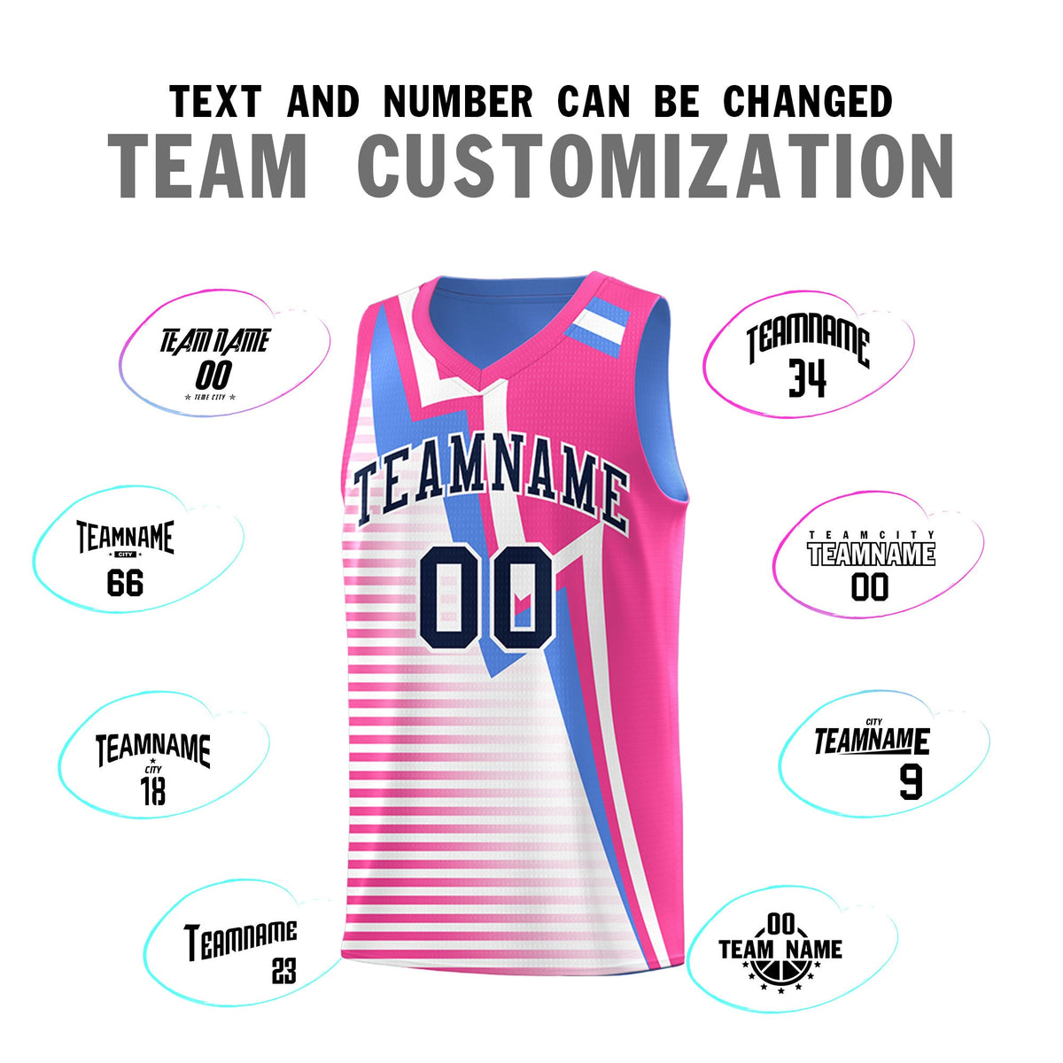 Custom Powder Blue Pink White Gradient Stripes Lightning Pattern Reversible Sets Basketball Jersey| KXKSHOP