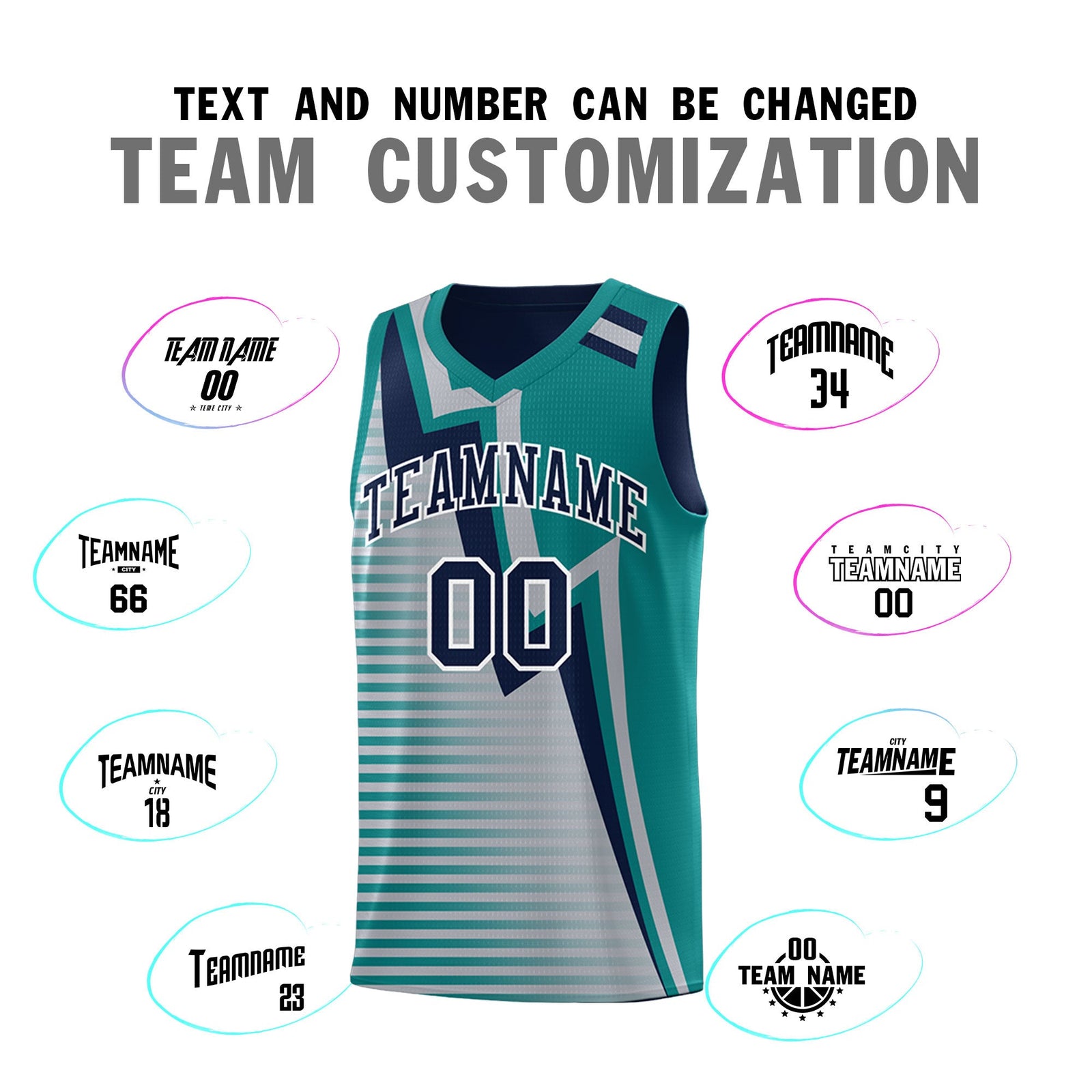 Custom Navy Teal Gray Gradient Stripes Lightning Pattern Reversible Sets Basketball Jersey| KXKSHOP