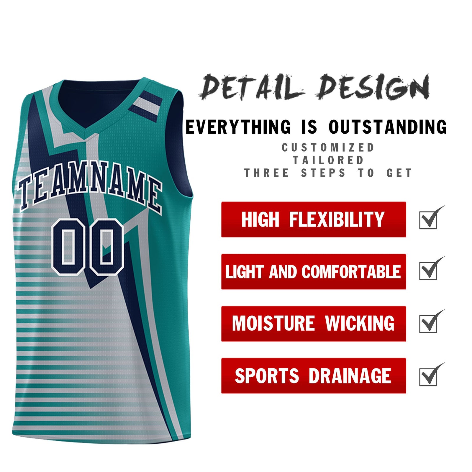 Custom Navy Teal Gray Gradient Stripes Lightning Pattern Reversible Sets Basketball Jersey| KXKSHOP