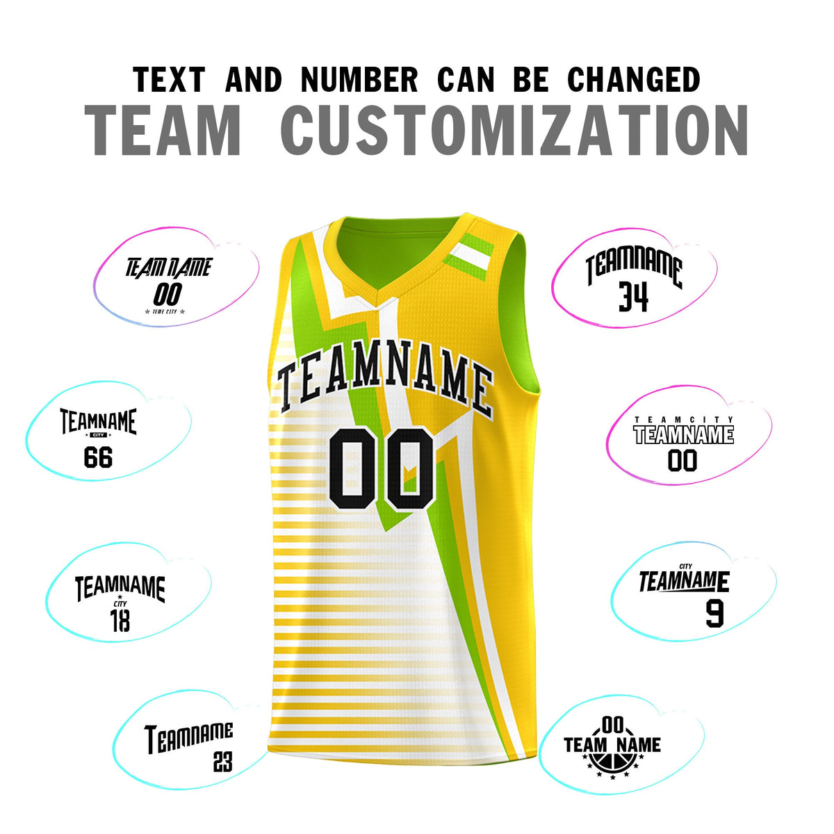 Custom Neon Green Gold White Gradient Stripes Lightning Pattern Reversible Sets Basketball Jersey| KXKSHOP