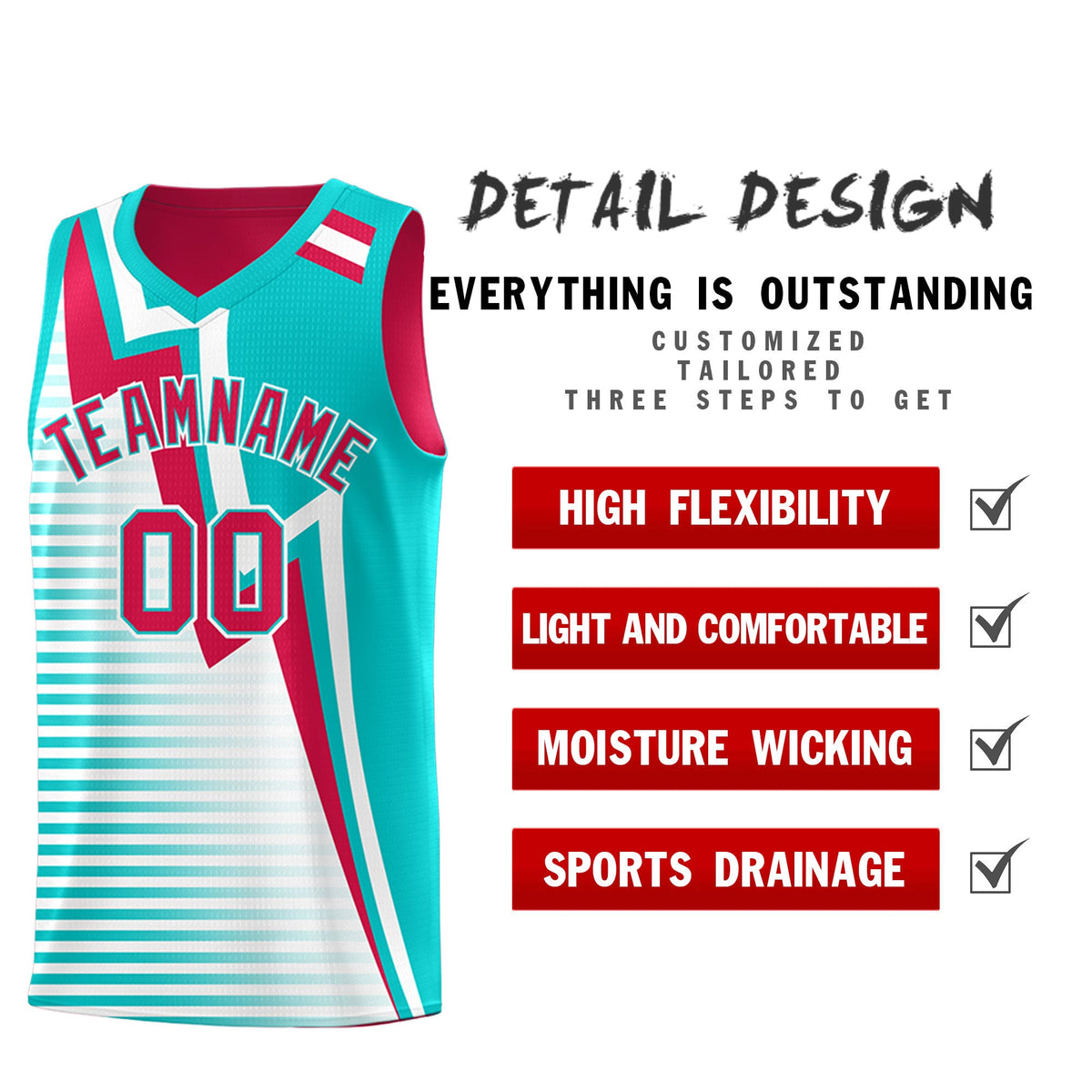 Custom Red Aqua White Gradient Stripes Lightning Pattern Reversible Sets Basketball Jersey| KXKSHOP