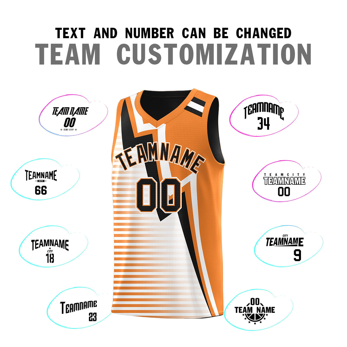 Custom Black Gold Orange White Gradient Stripes Lightning Pattern Reversible Sets Basketball Jersey| KXKSHOP