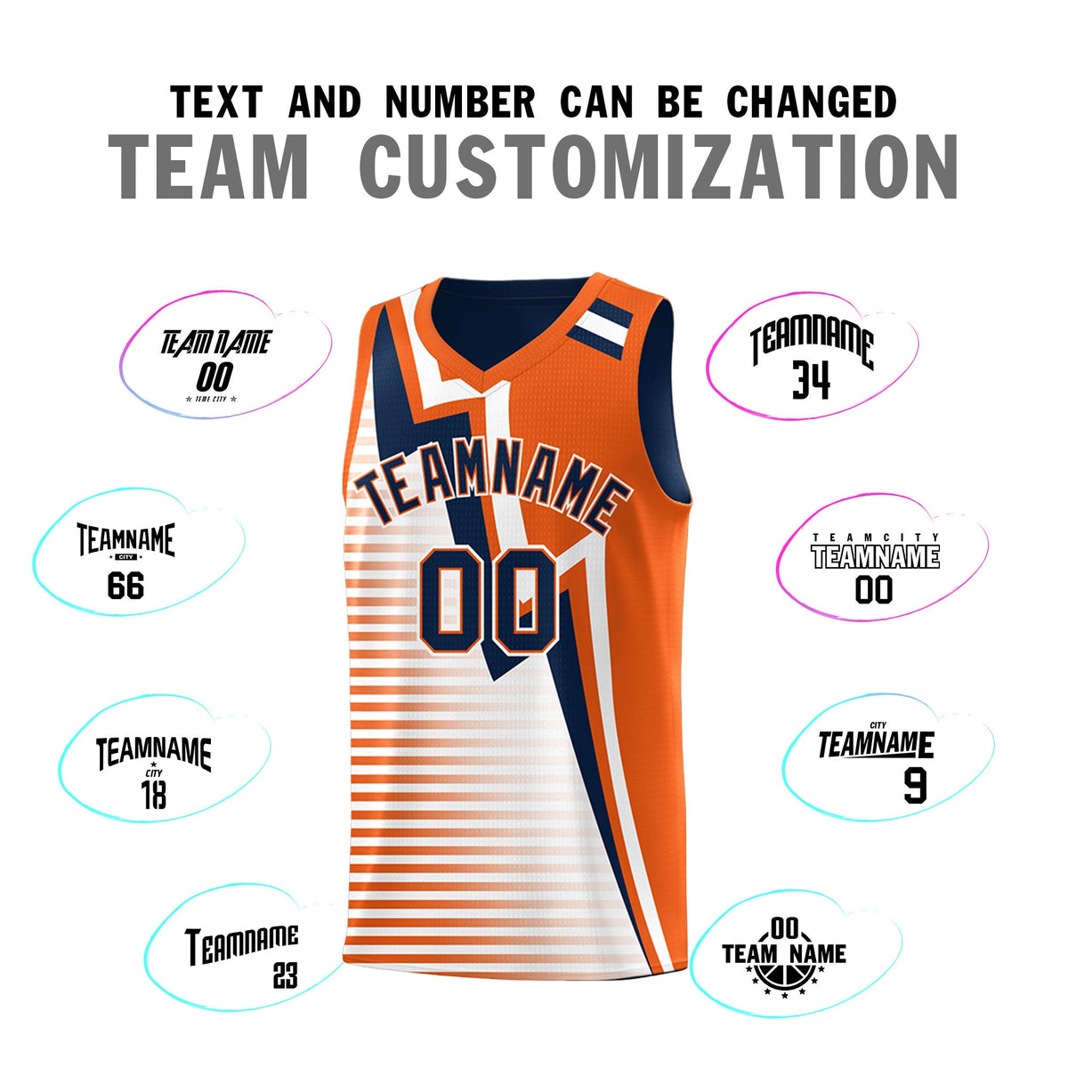 Custom Navy Orange White Gradient Stripes Lightning Pattern Reversible Sets Basketball Jersey| KXKSHOP