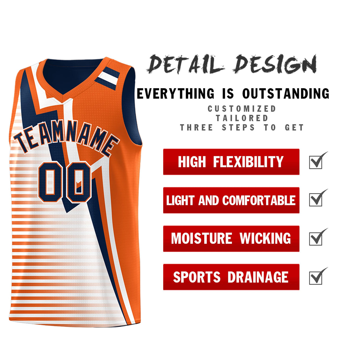 Custom Navy Orange White Gradient Stripes Lightning Pattern Reversible Sets Basketball Jersey| KXKSHOP