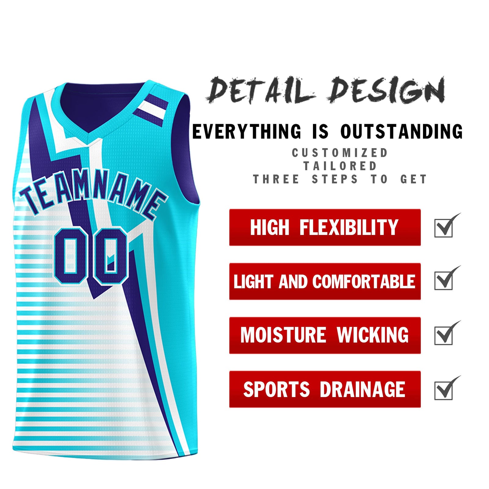 Custom Sky Blue Royal White Gradient Stripes Lightning Pattern Reversible Sets Basketball Jersey| KXKSHOP