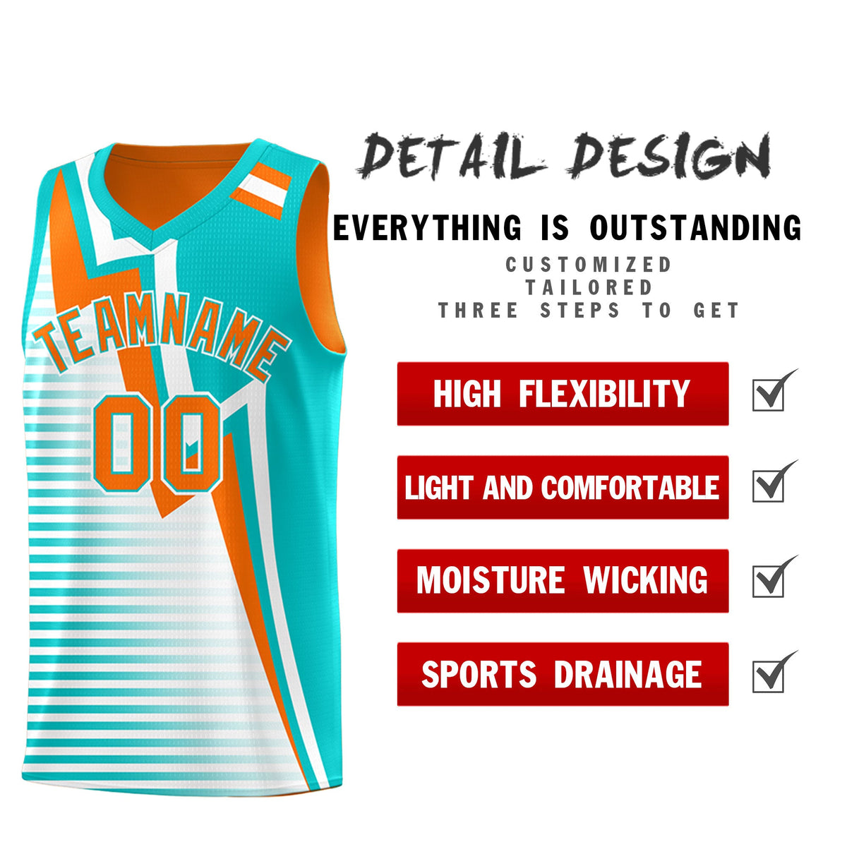 Custom Orange Aqua White Gradient Stripes Lightning Pattern Reversible Sets Basketball Jersey| KXKSHOP