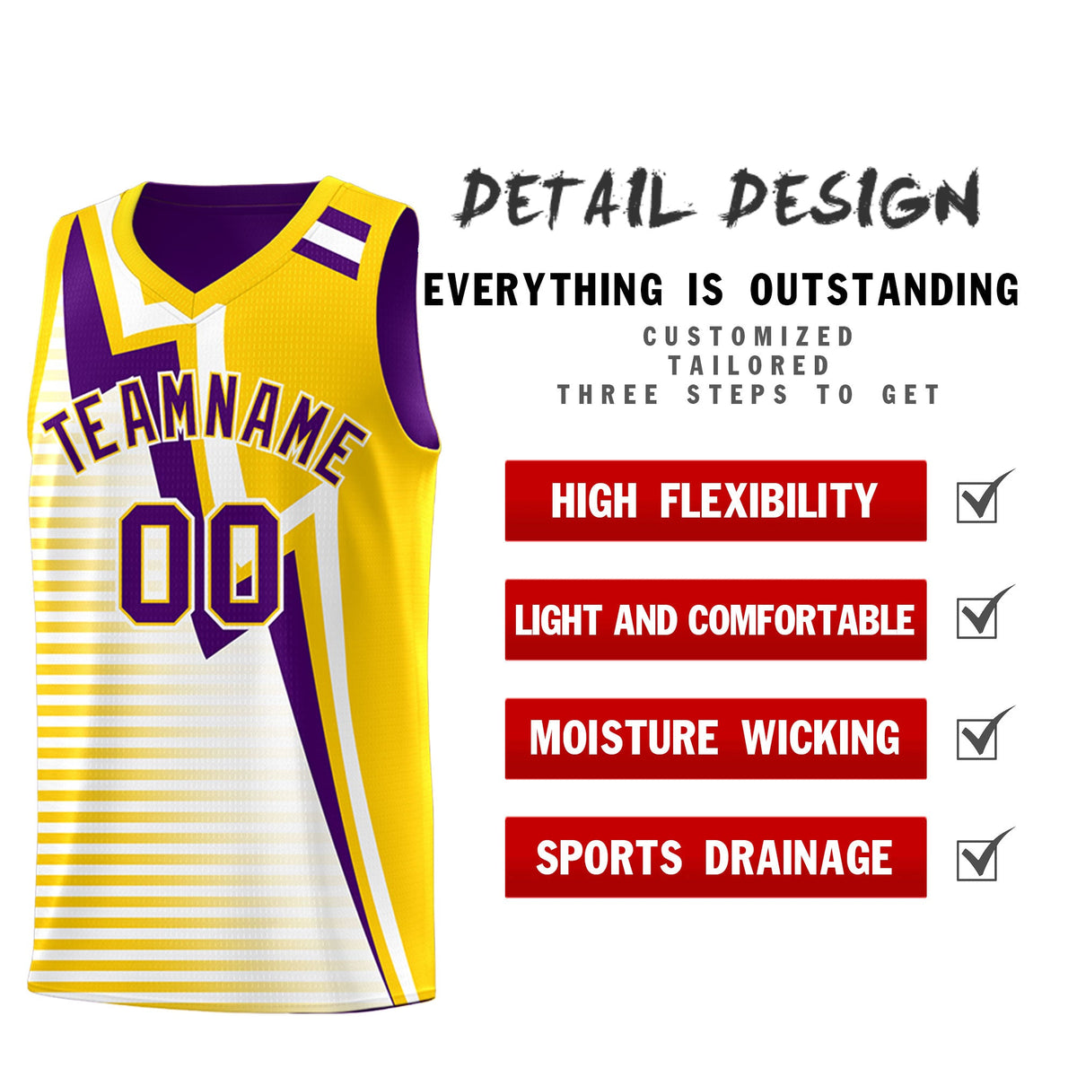 Custom Purple Gold White Gradient Stripes Lightning Pattern Reversible Sets Basketball Jersey| KXKSHOP