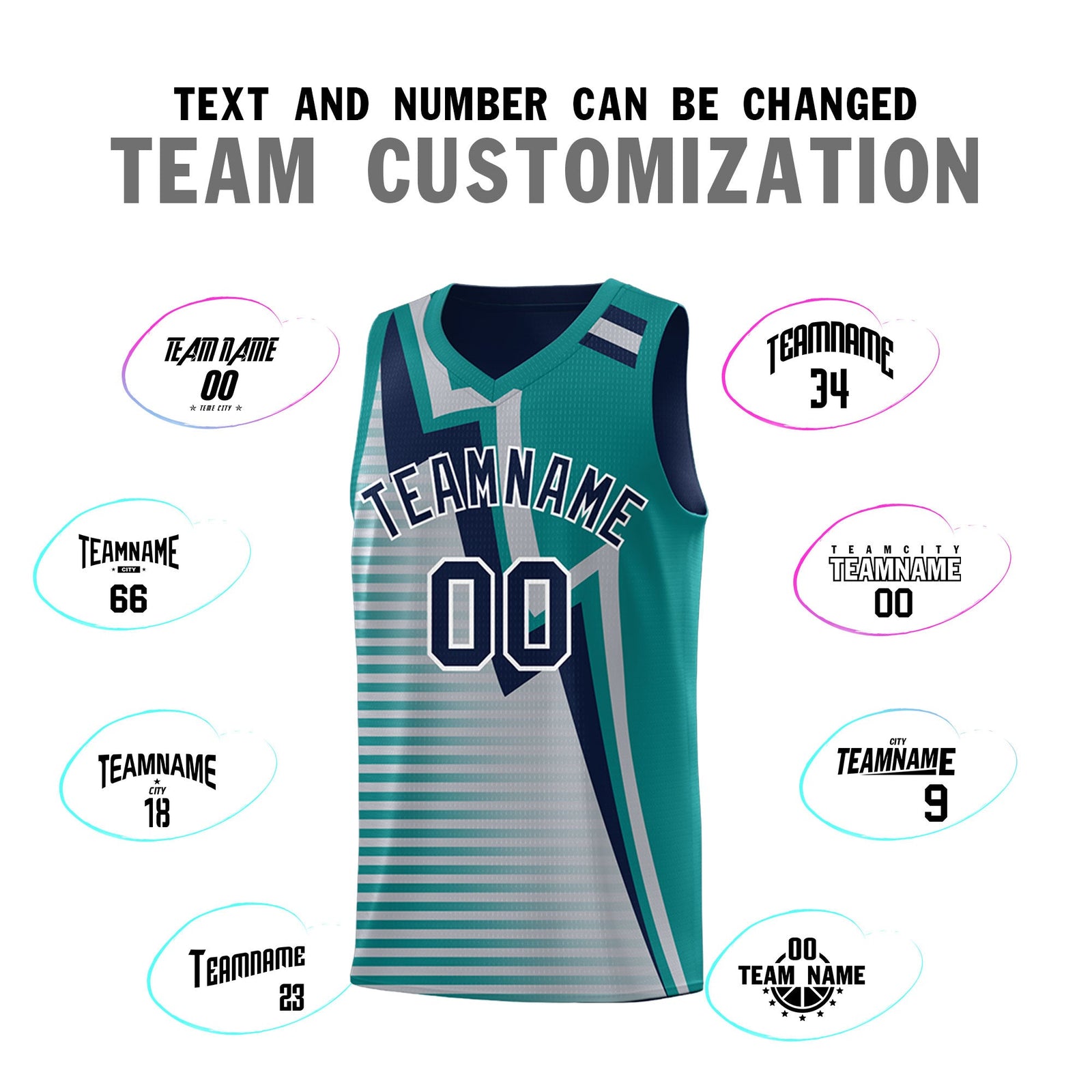 Custom Navy Teal Gray Gradient Stripes Lightning Pattern Reversible Sets Basketball Jersey| KXKSHOP