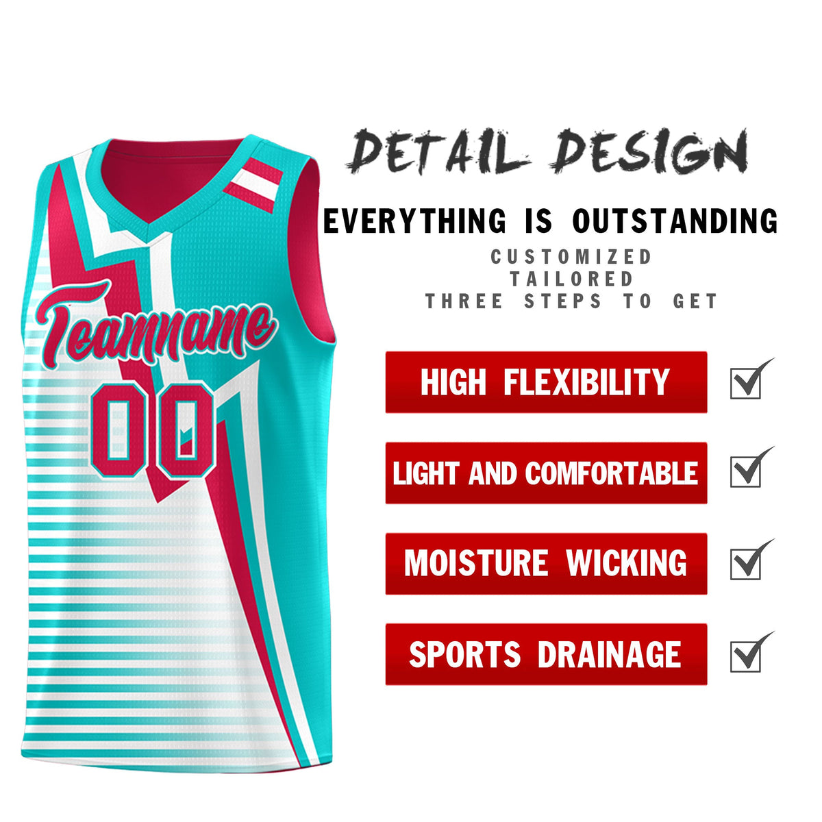 Custom Red Aqua White Gradient Stripes Lightning Pattern Reversible Sets Basketball Jersey| KXKSHOP