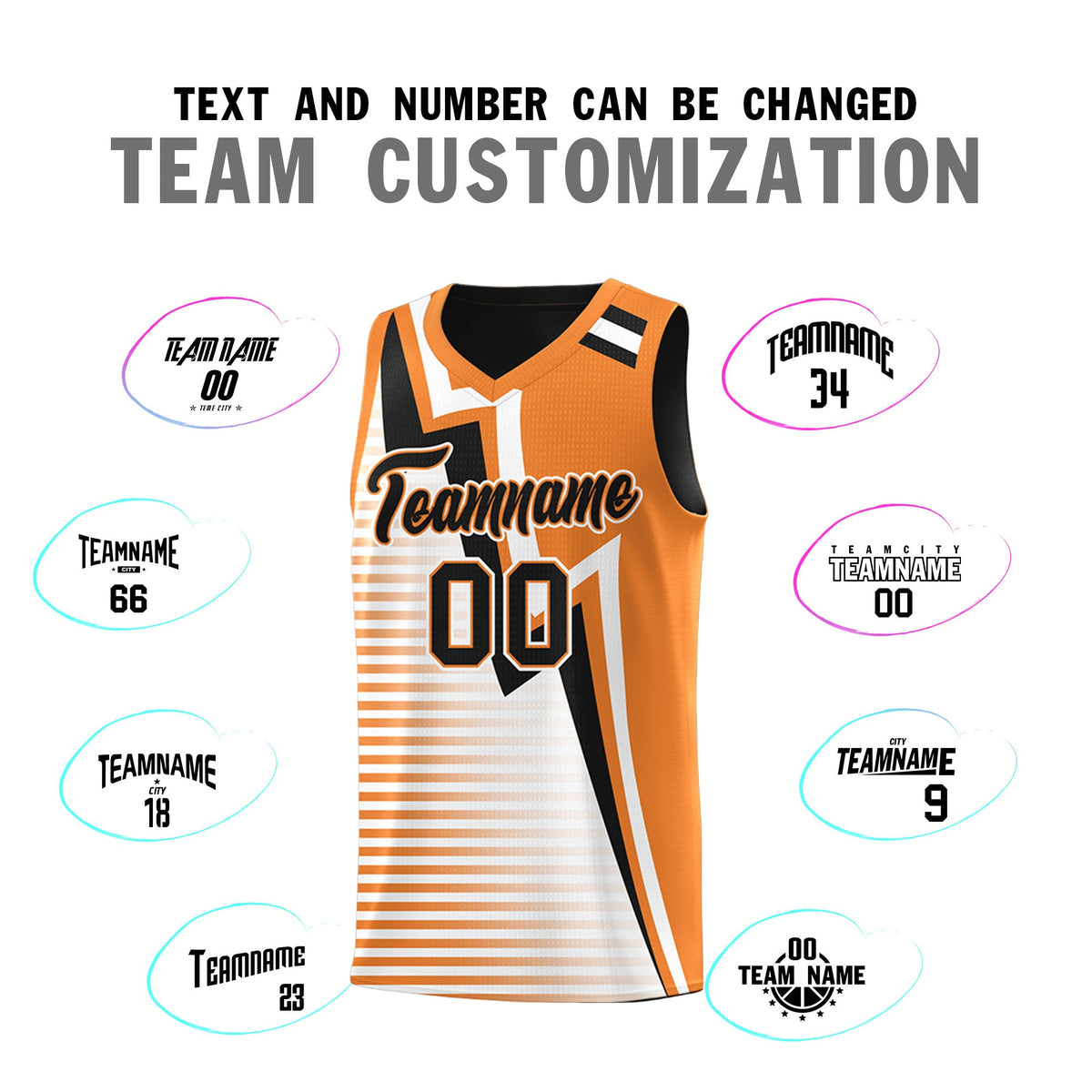 Custom Black Gold Orange White Gradient Stripes Lightning Pattern Reversible Sets Basketball Jersey| KXKSHOP