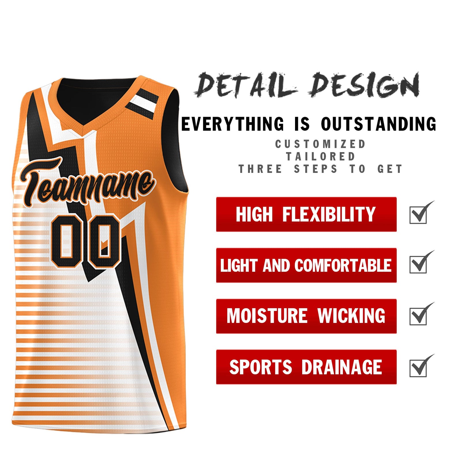 Custom Black Gold Orange White Gradient Stripes Lightning Pattern Reversible Sets Basketball Jersey| KXKSHOP