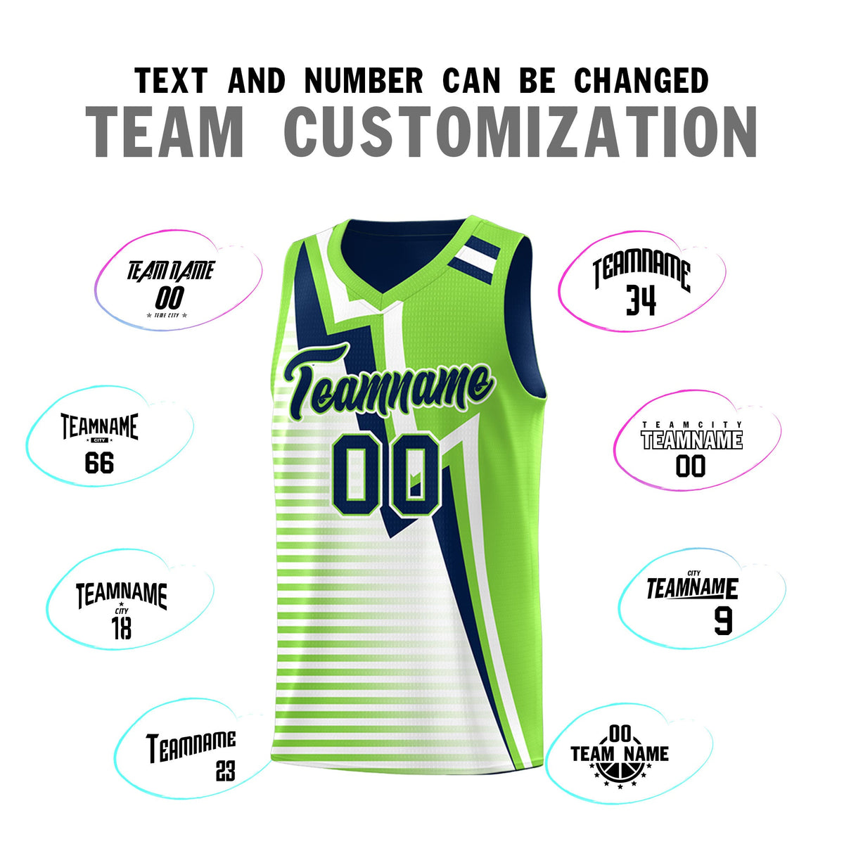 Custom Navy Fluorescent Green White Gradient Stripes Lightning Pattern Reversible Sets Basketball Jersey| KXKSHOP