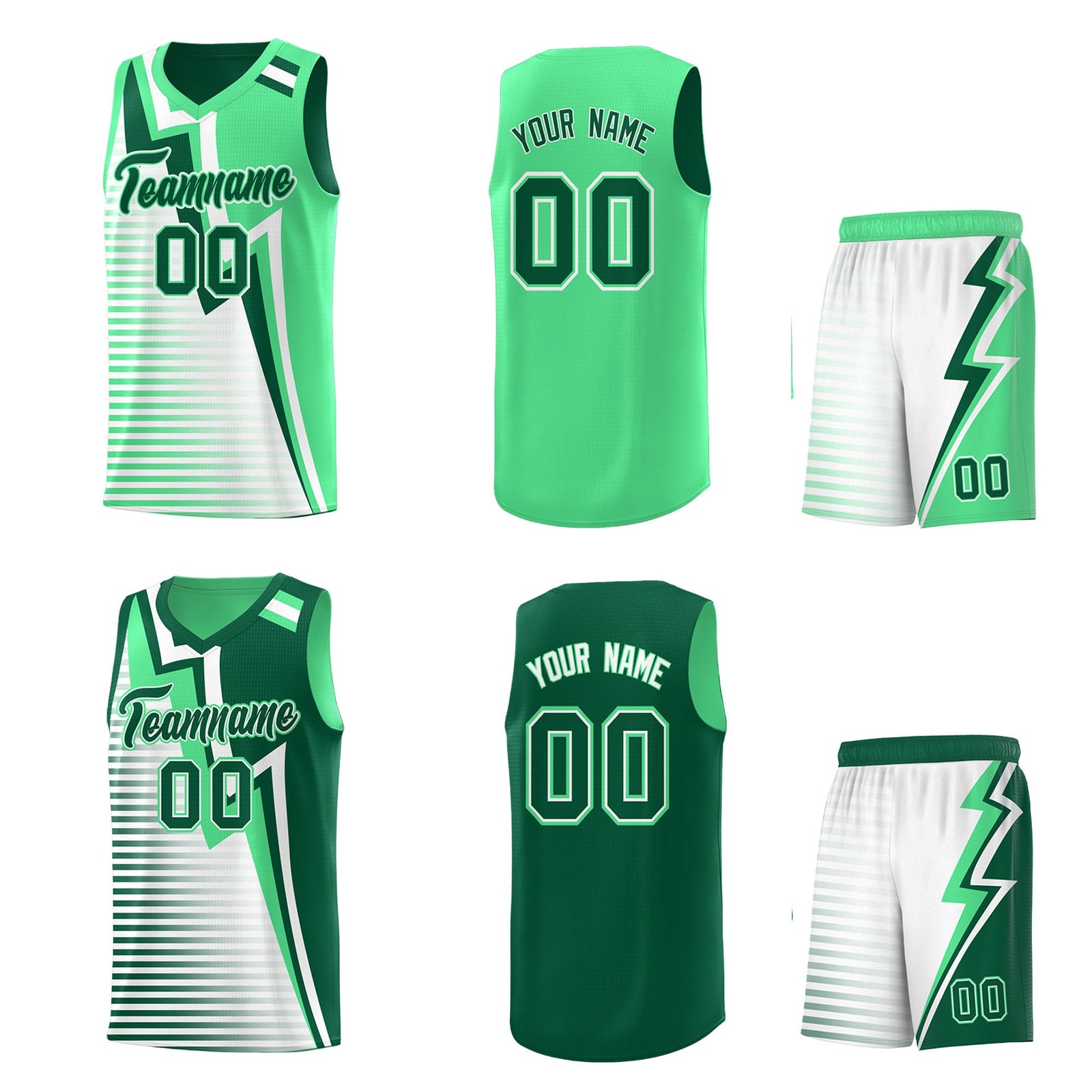 Custom Kelly Green Green White Gradient Stripes Lightning Pattern Reversible Sets Basketball Jersey| KXKSHOP