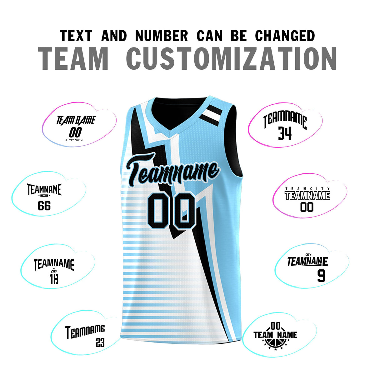 Custom Black Light Blue White Gradient Stripes Lightning Pattern Reversible Sets Basketball Jersey| KXKSHOP