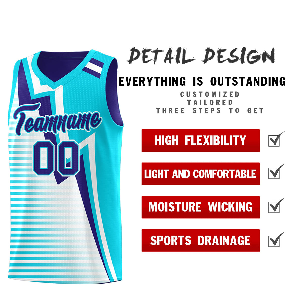 Custom Sky Blue Royal White Gradient Stripes Lightning Pattern Reversible Sets Basketball Jersey| KXKSHOP