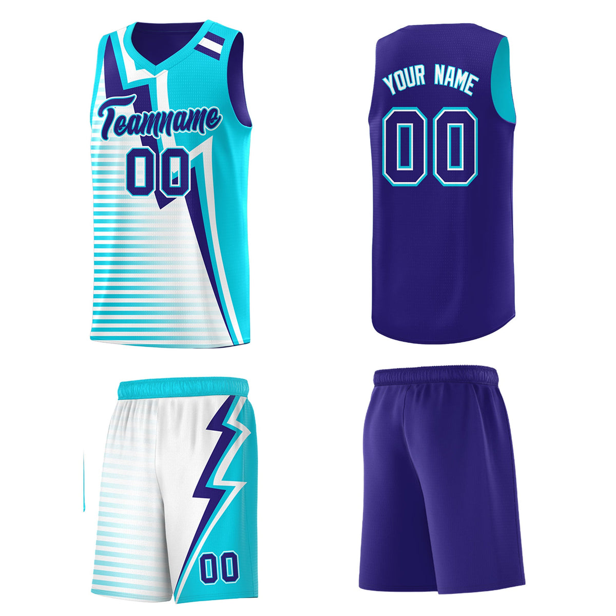 Custom Sky Blue Royal White Gradient Stripes Lightning Pattern Reversible Sets Basketball Jersey| KXKSHOP
