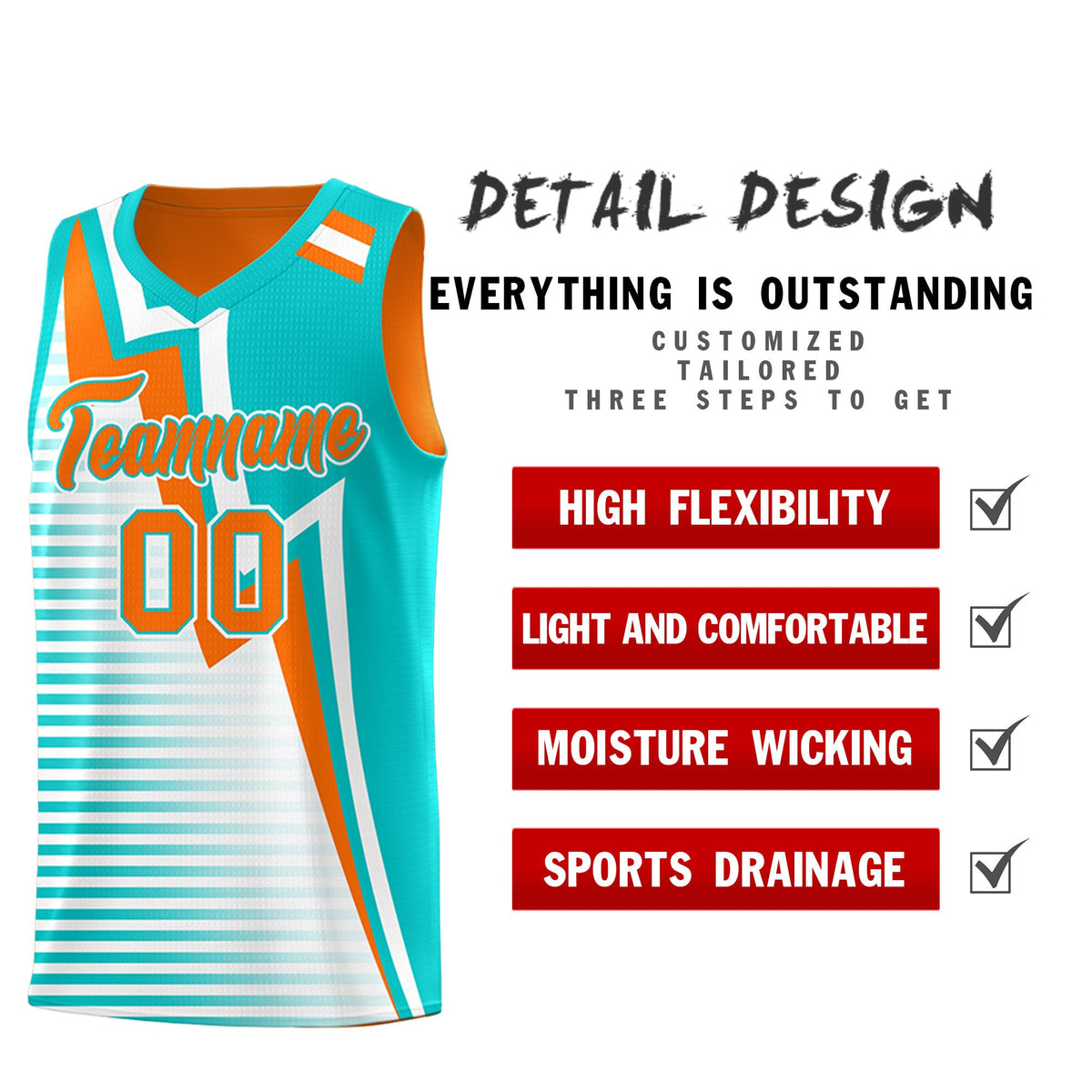 Custom Orange Aqua White Gradient Stripes Lightning Pattern Reversible Sets Basketball Jersey| KXKSHOP