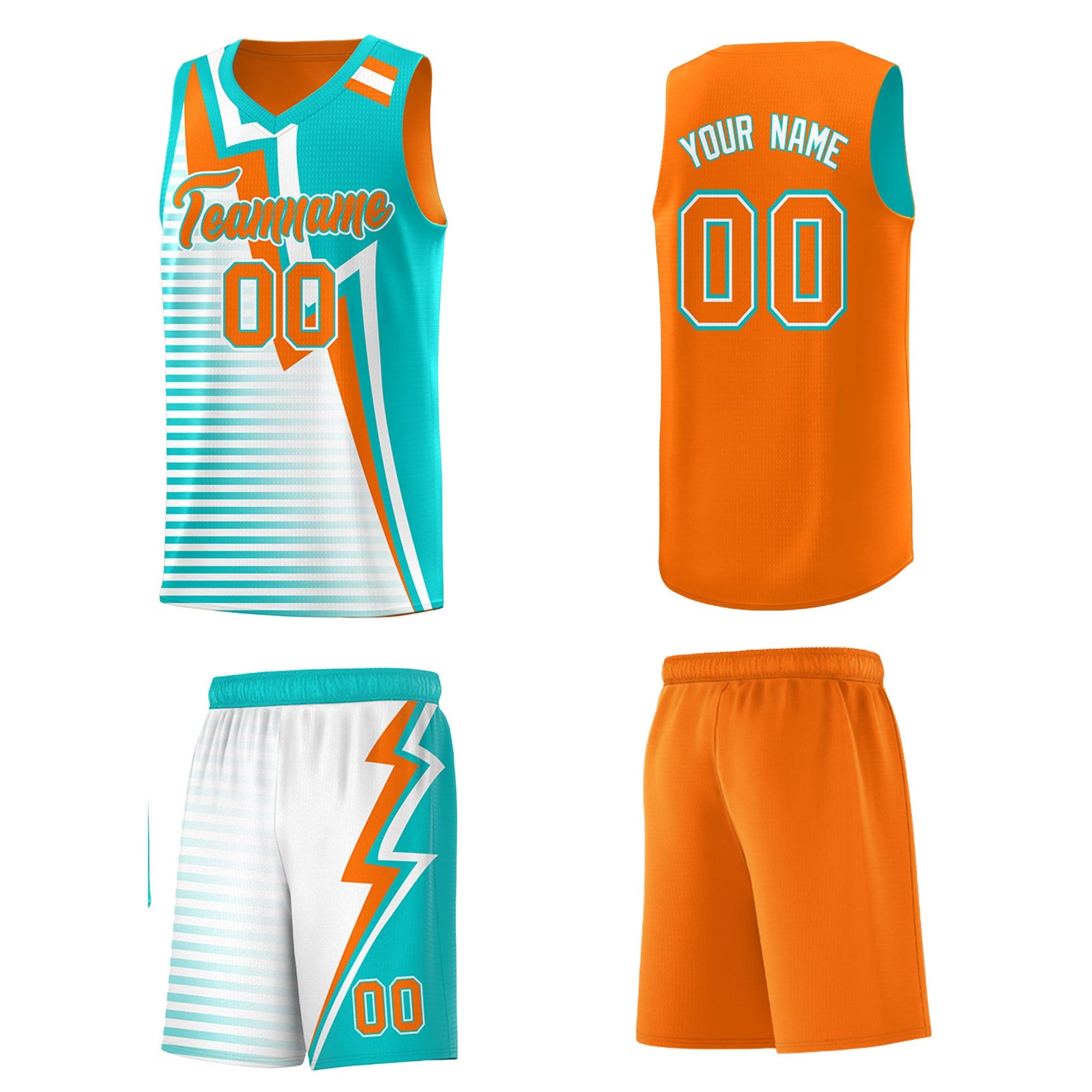 Custom Orange Aqua White Gradient Stripes Lightning Pattern Reversible Sets Basketball Jersey| KXKSHOP