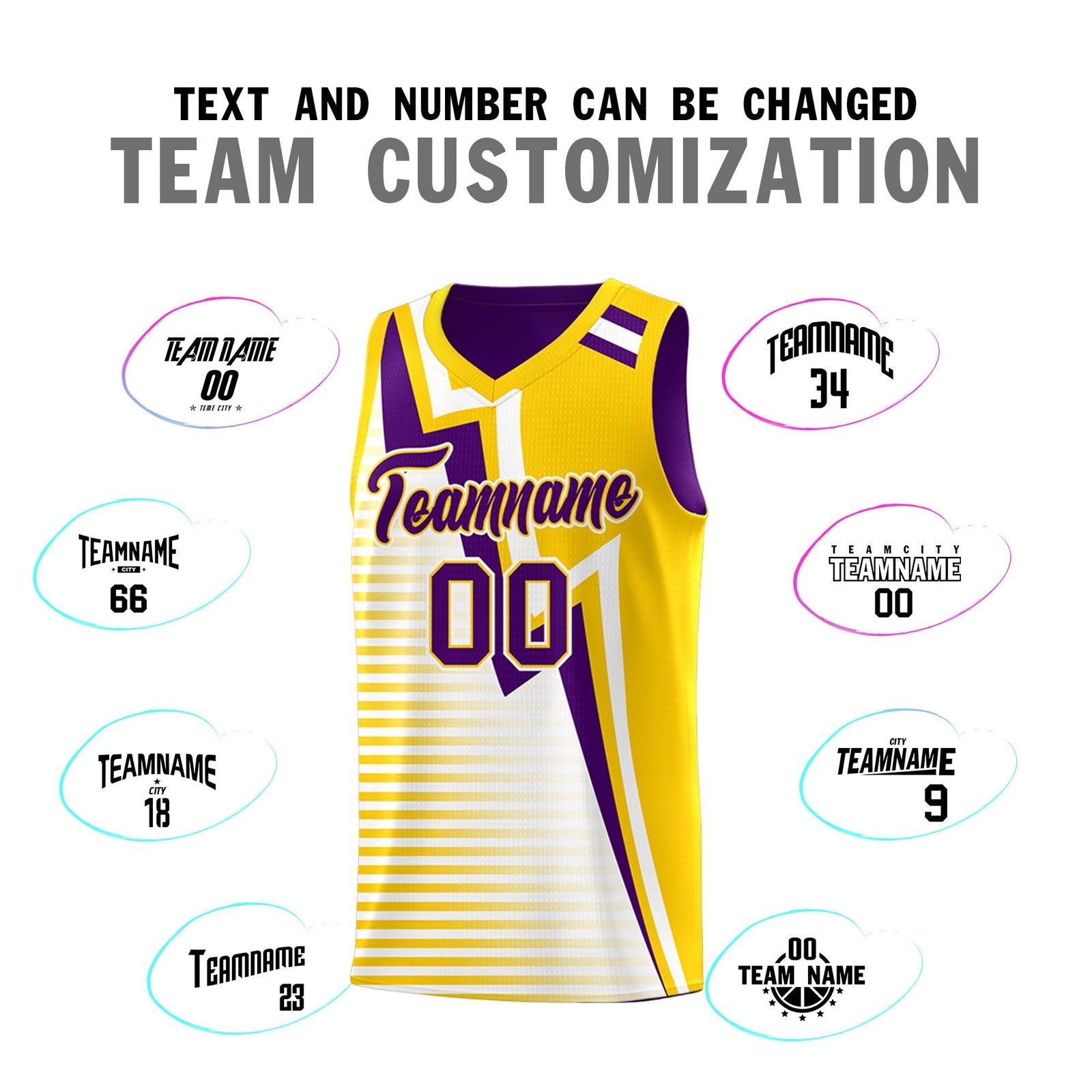 Custom Purple Gold White Gradient Stripes Lightning Pattern Reversible Sets Basketball Jersey| KXKSHOP