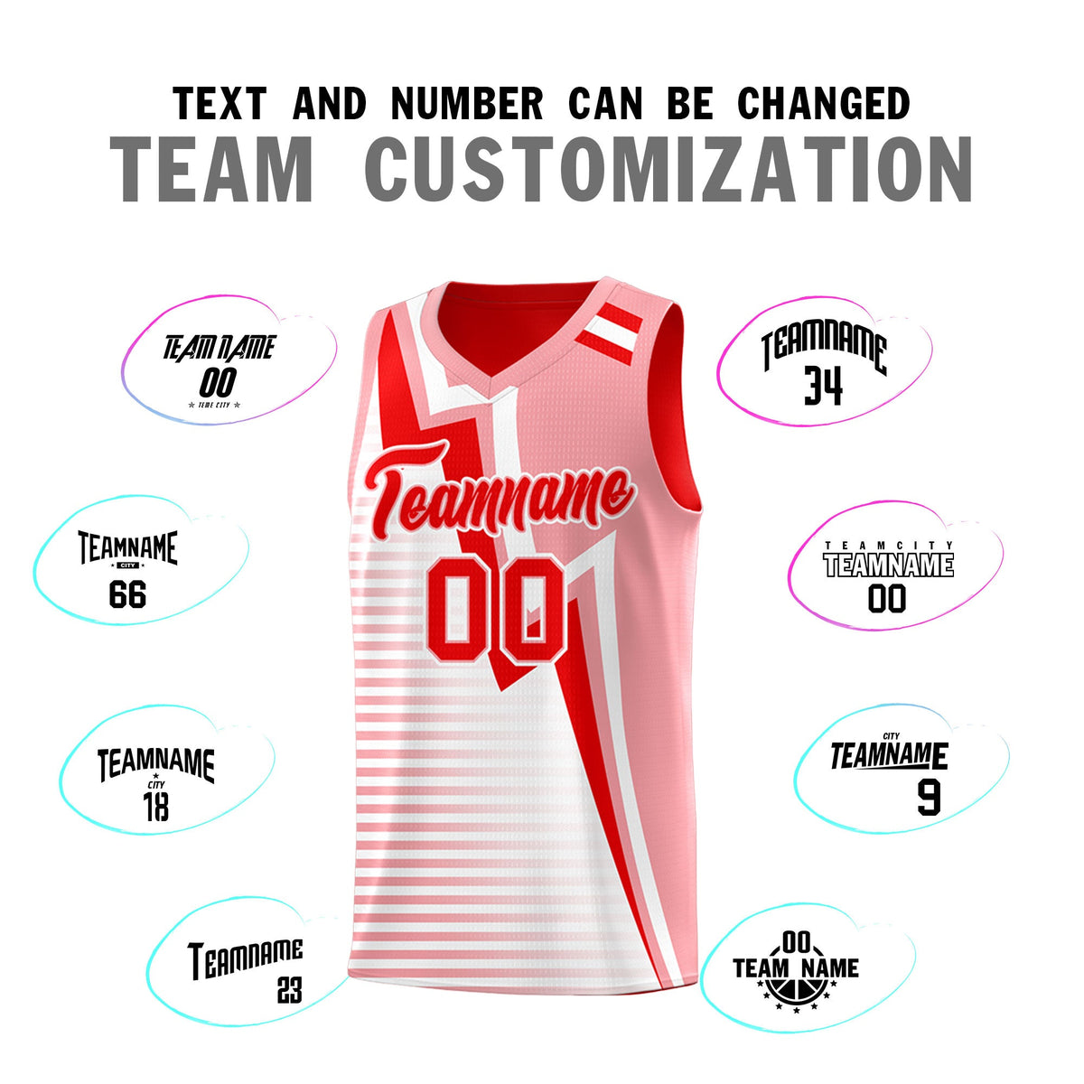 Custom Light Red Light Pink White Gradient Stripes Lightning Pattern Reversible Sets Basketball Jersey| KXKSHOP