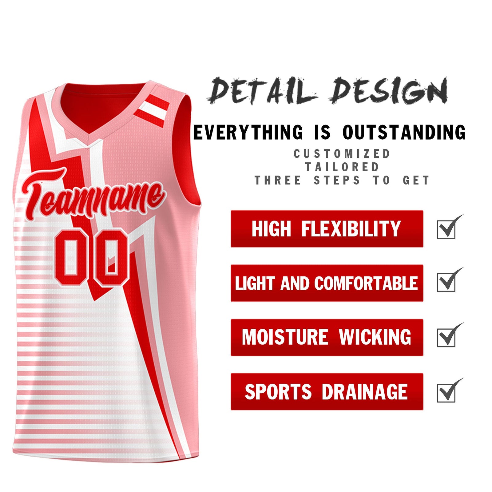 Custom Light Red Light Pink White Gradient Stripes Lightning Pattern Reversible Sets Basketball Jersey| KXKSHOP