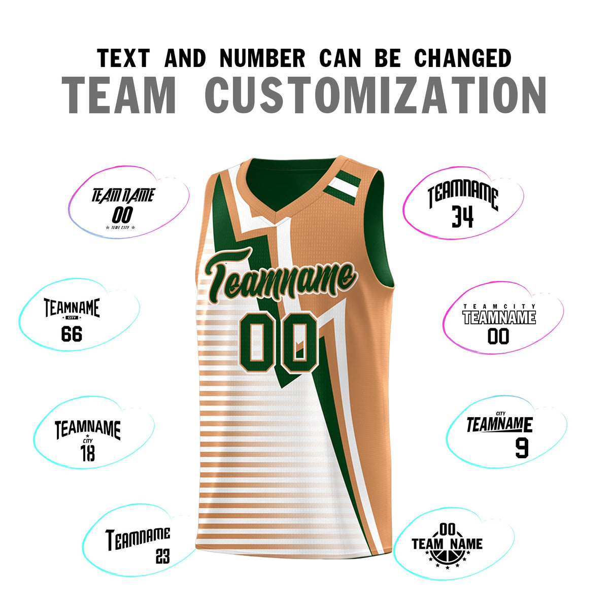 Custom Green Buckskin Brown White Gradient Stripes Lightning Pattern Reversible Sets Basketball Jersey| KXKSHOP