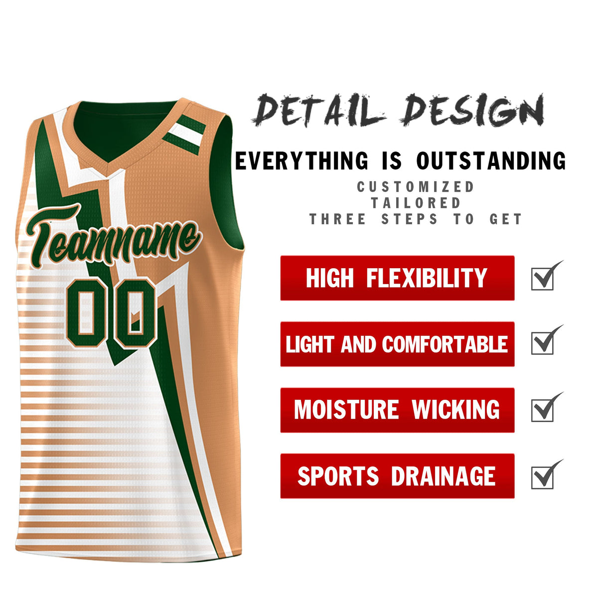 Custom Green Buckskin Brown White Gradient Stripes Lightning Pattern Reversible Sets Basketball Jersey| KXKSHOP