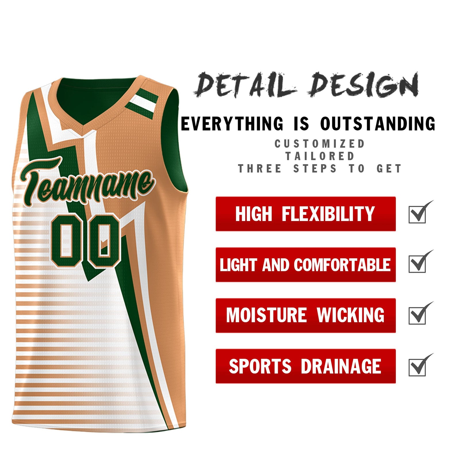 Custom Green Buckskin Brown White Gradient Stripes Lightning Pattern Reversible Sets Basketball Jersey| KXKSHOP