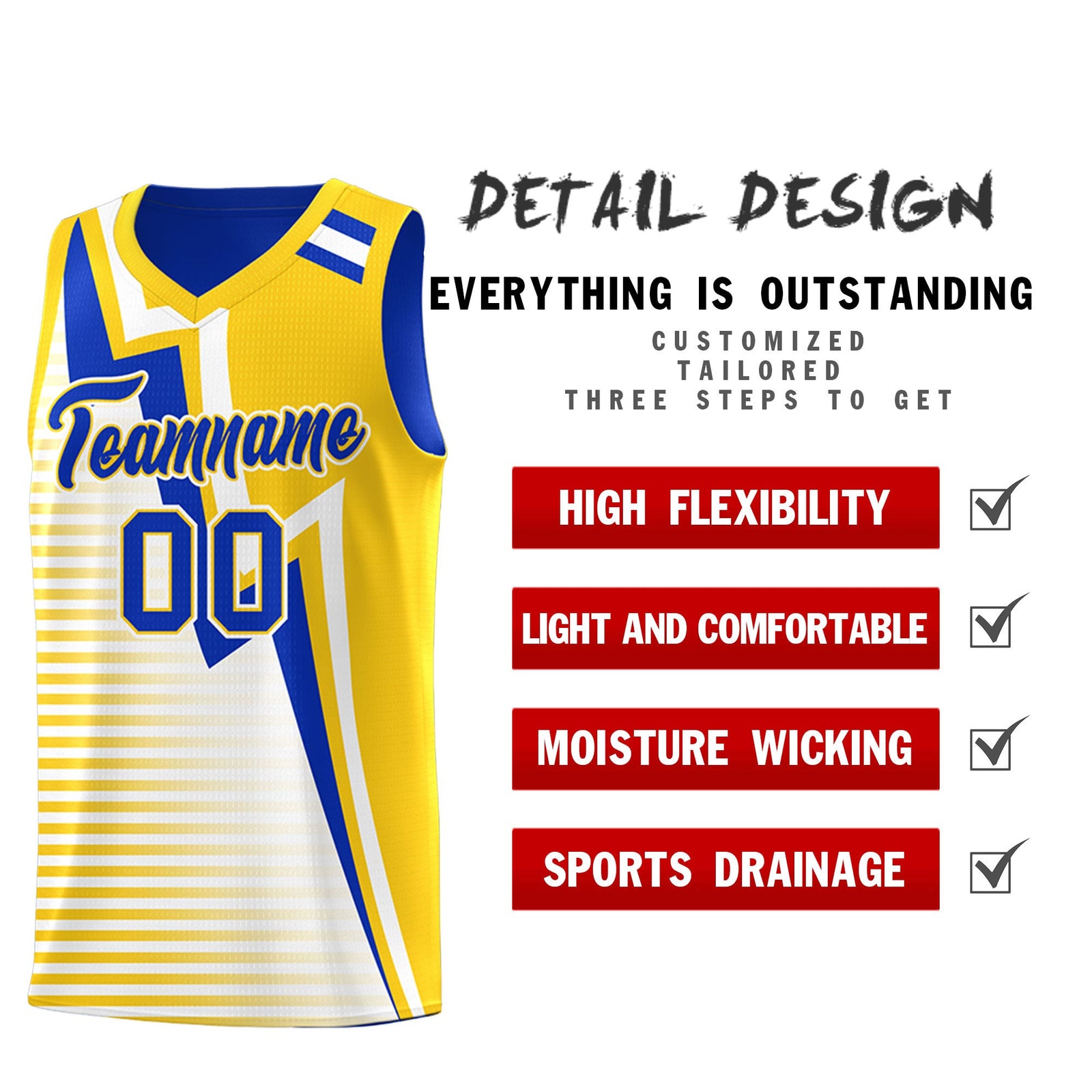 Custom Royal Blue Gold White Gradient Stripes Lightning Pattern Reversible Sets Basketball Jersey| KXKSHOP