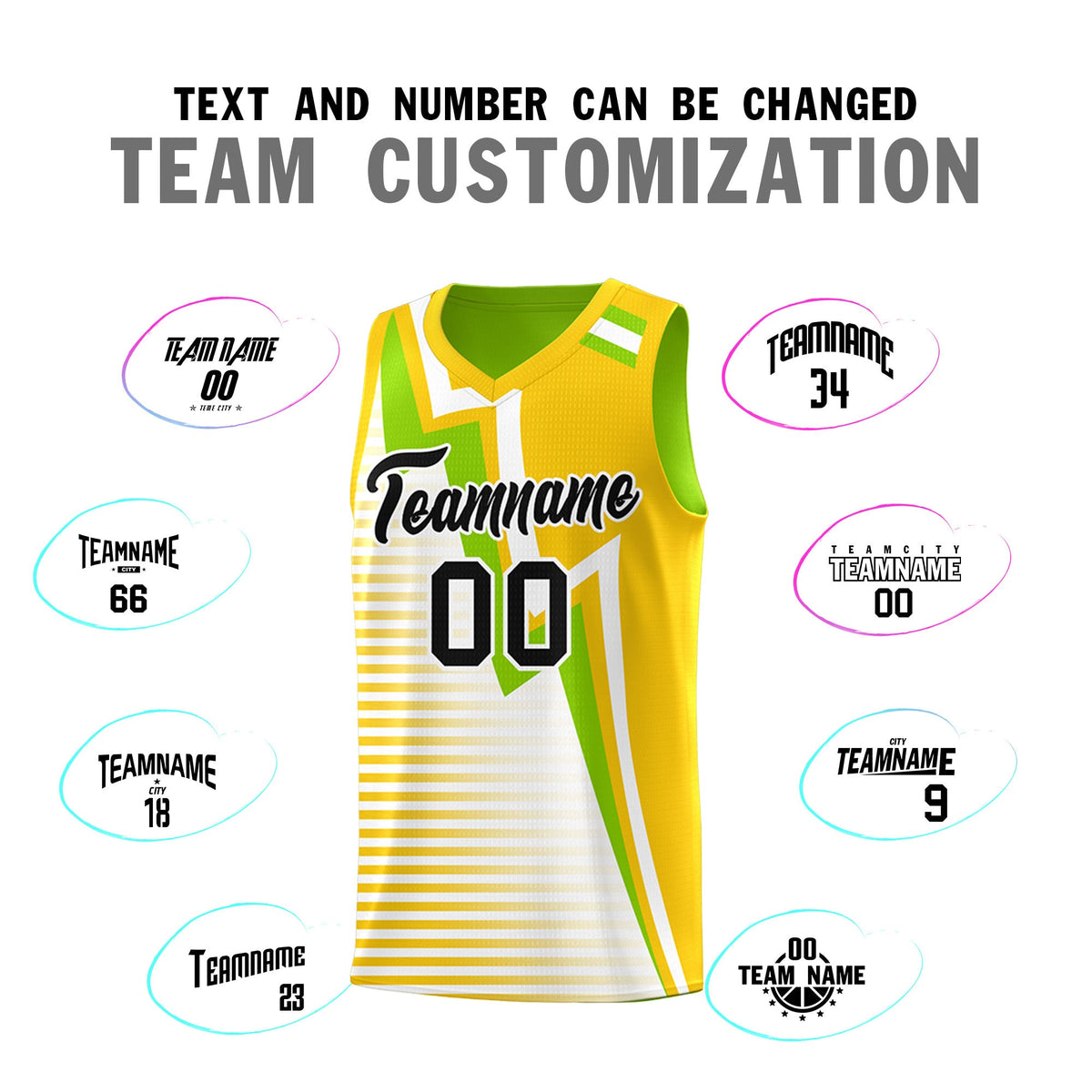 Custom Neon Green Gold White Gradient Stripes Lightning Pattern Reversible Sets Basketball Jersey| KXKSHOP